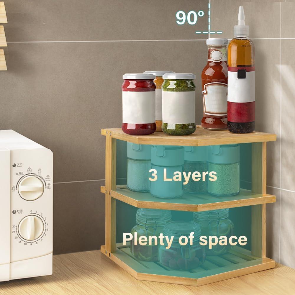 Organizador de Platos de Bambú BFTOU 3 Niveles 24.9x24.9 cm