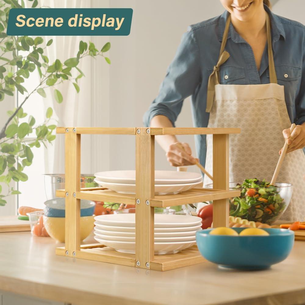 Organizador de Platos de Bambú BFTOU 3 Niveles 24.9x24.9 cm