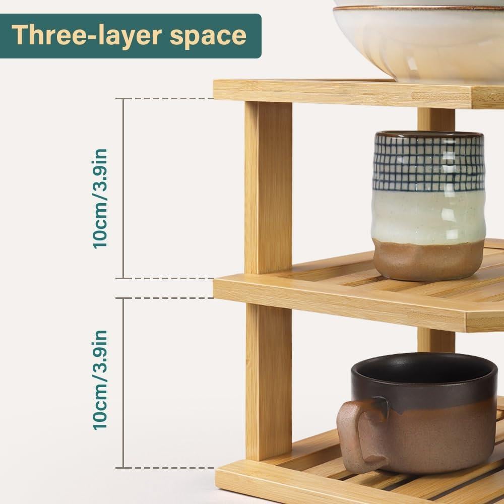 Organizador de Platos de Bambú BFTOU 3 Niveles 24.9x24.9 cm