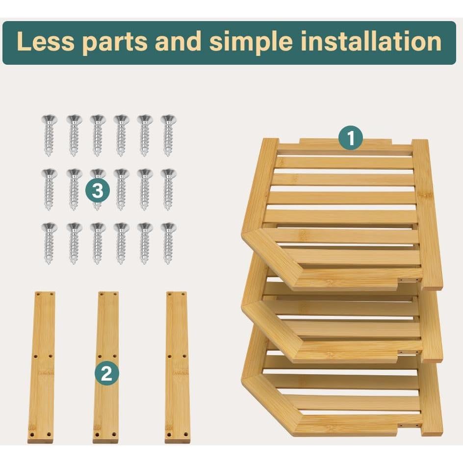 Organizador de Platos de Bambú BFTOU 3 Niveles 24.9x24.9 cm