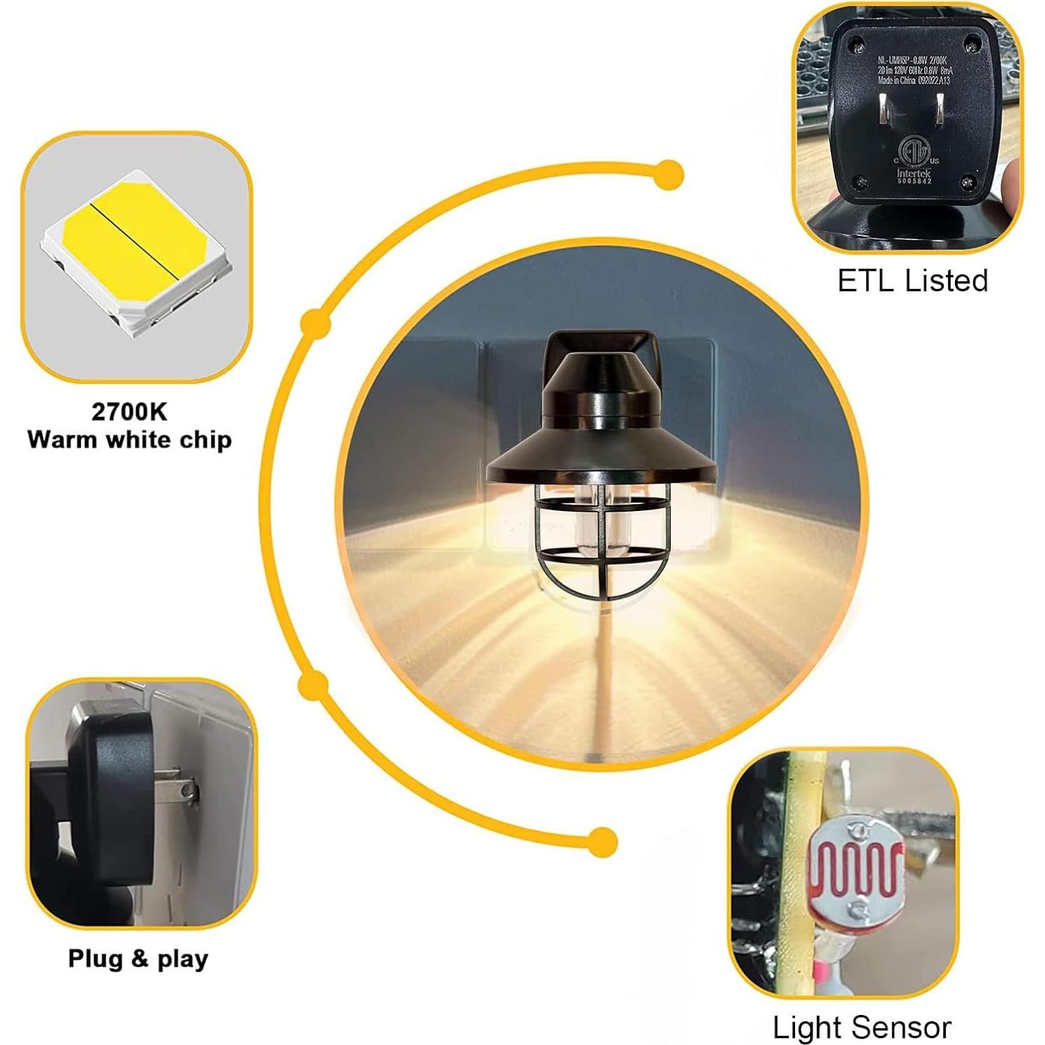 Luz Nocturna Enchufable Novelux 2700K Dusk a Dawn - Paquete de 2