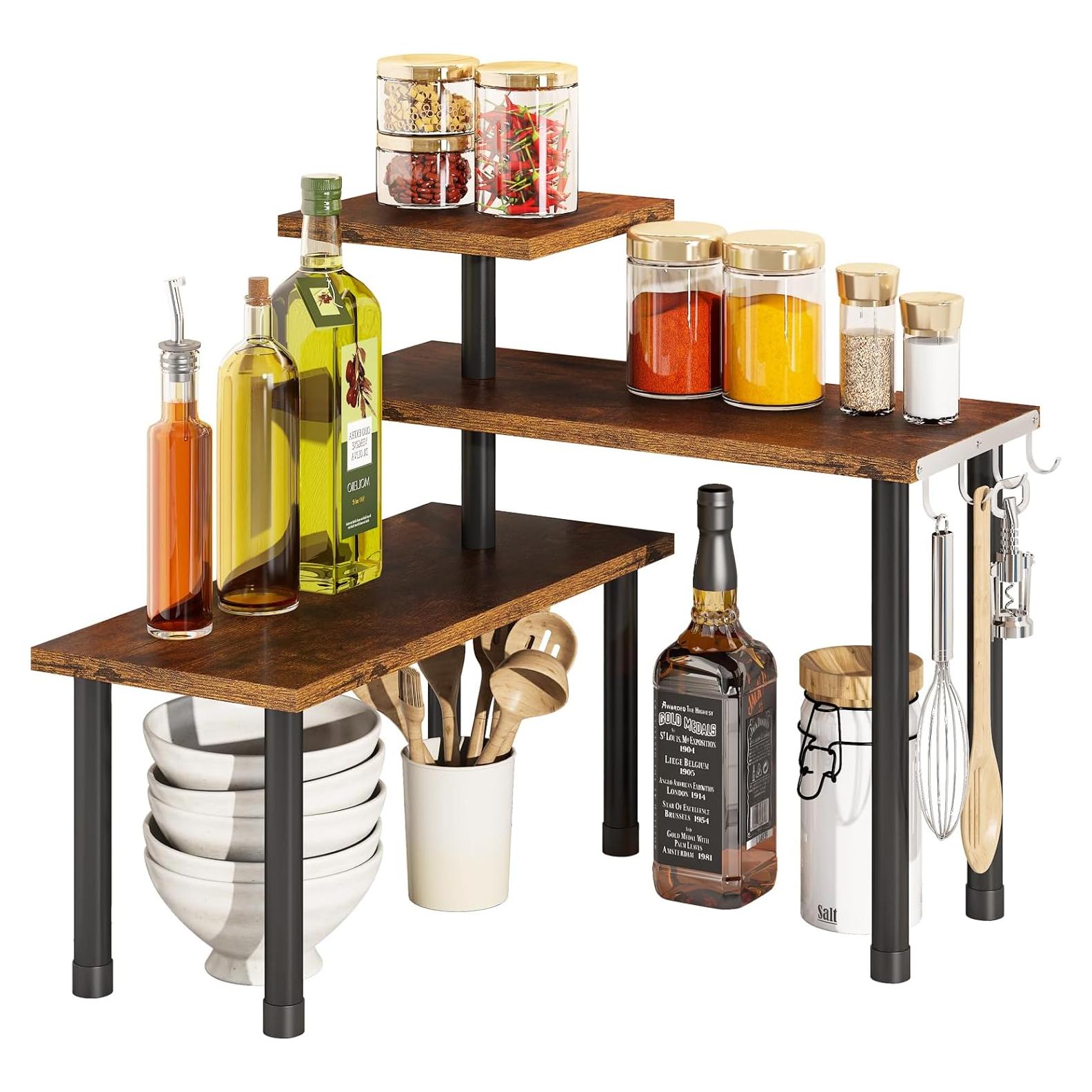 Estante de Esquina BMOSU Ajustable 3 Niveles Madera Rústica