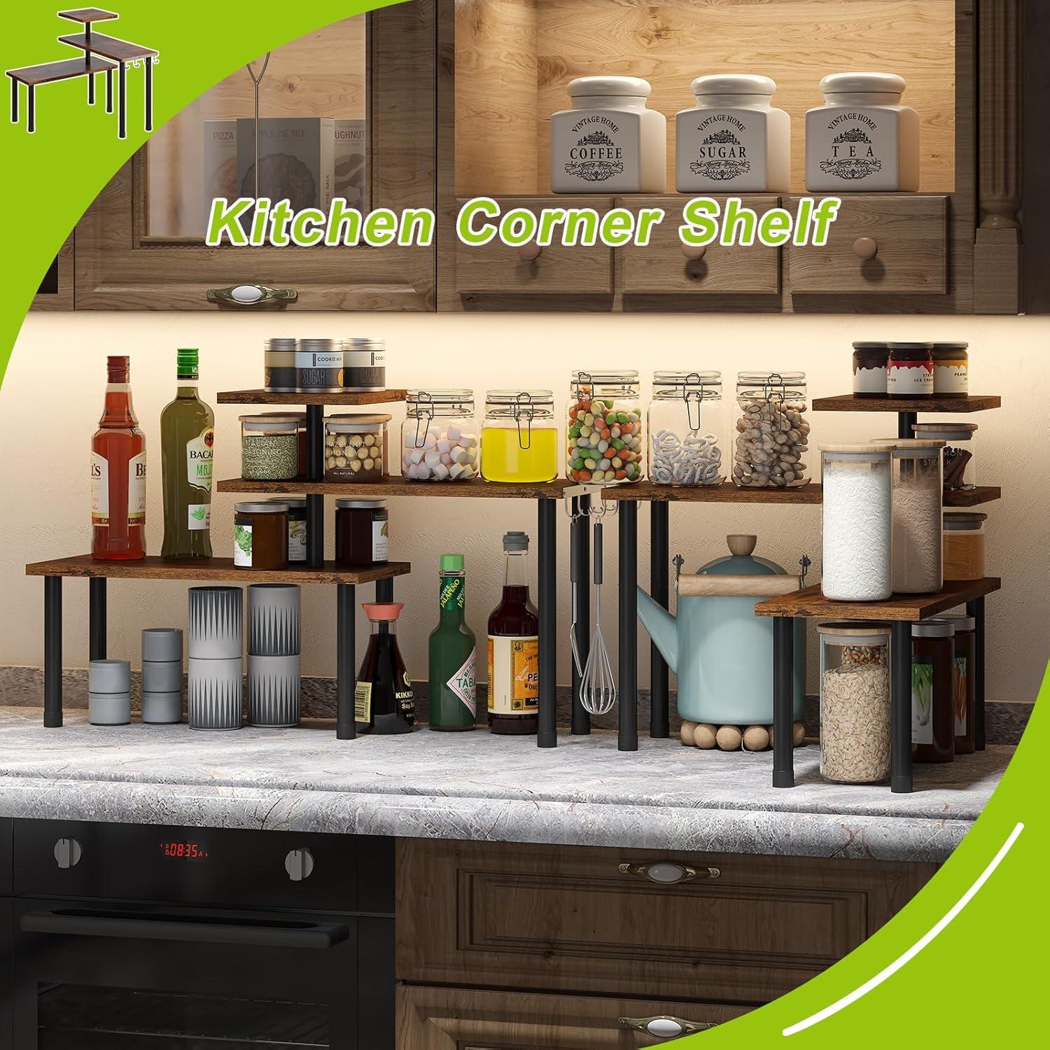 Estante de Esquina BMOSU Ajustable 3 Niveles Madera Rústica