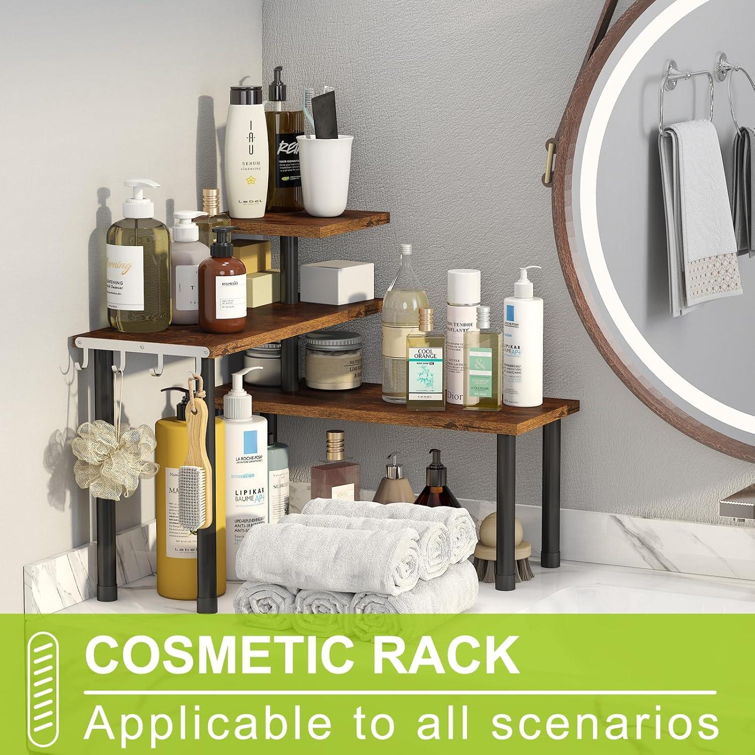 Estante de Esquina BMOSU Ajustable 3 Niveles Madera Rústica