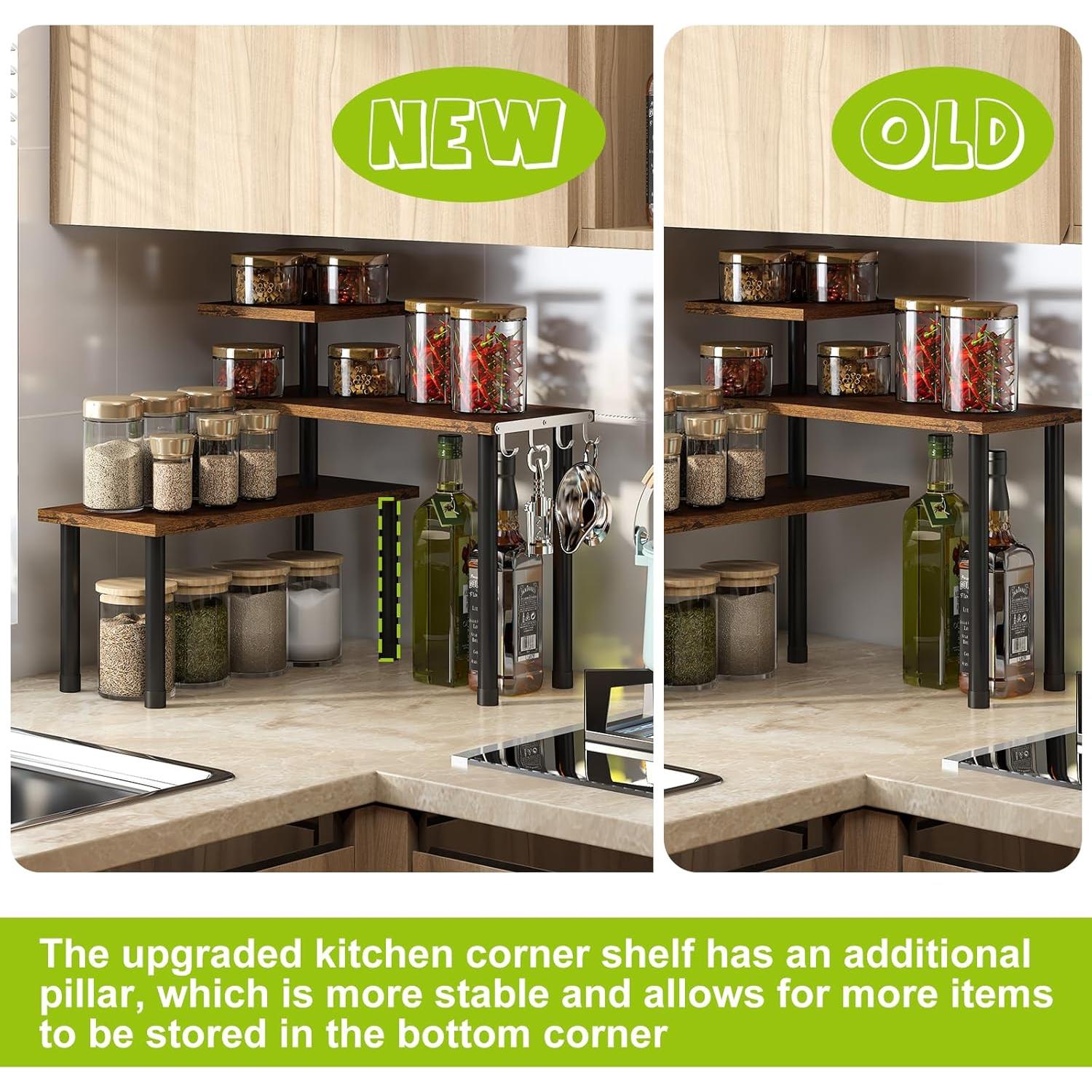 Estante de Esquina BMOSU Ajustable 3 Niveles Madera Rústica