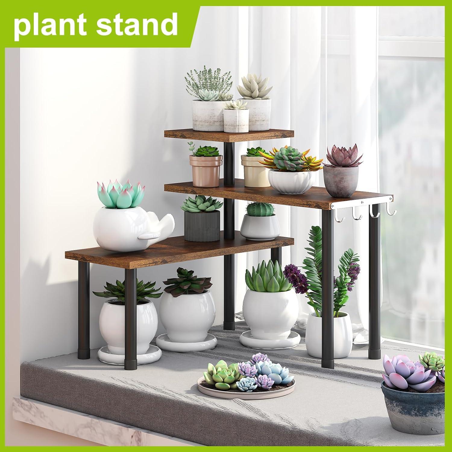 Estante de Esquina BMOSU Ajustable 3 Niveles Madera Rústica