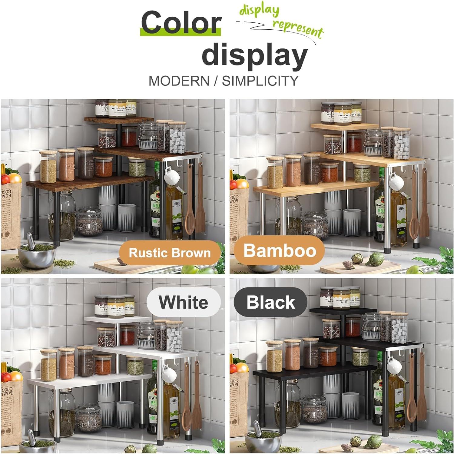 Estante de Esquina BMOSU Ajustable 3 Niveles Madera Rústica