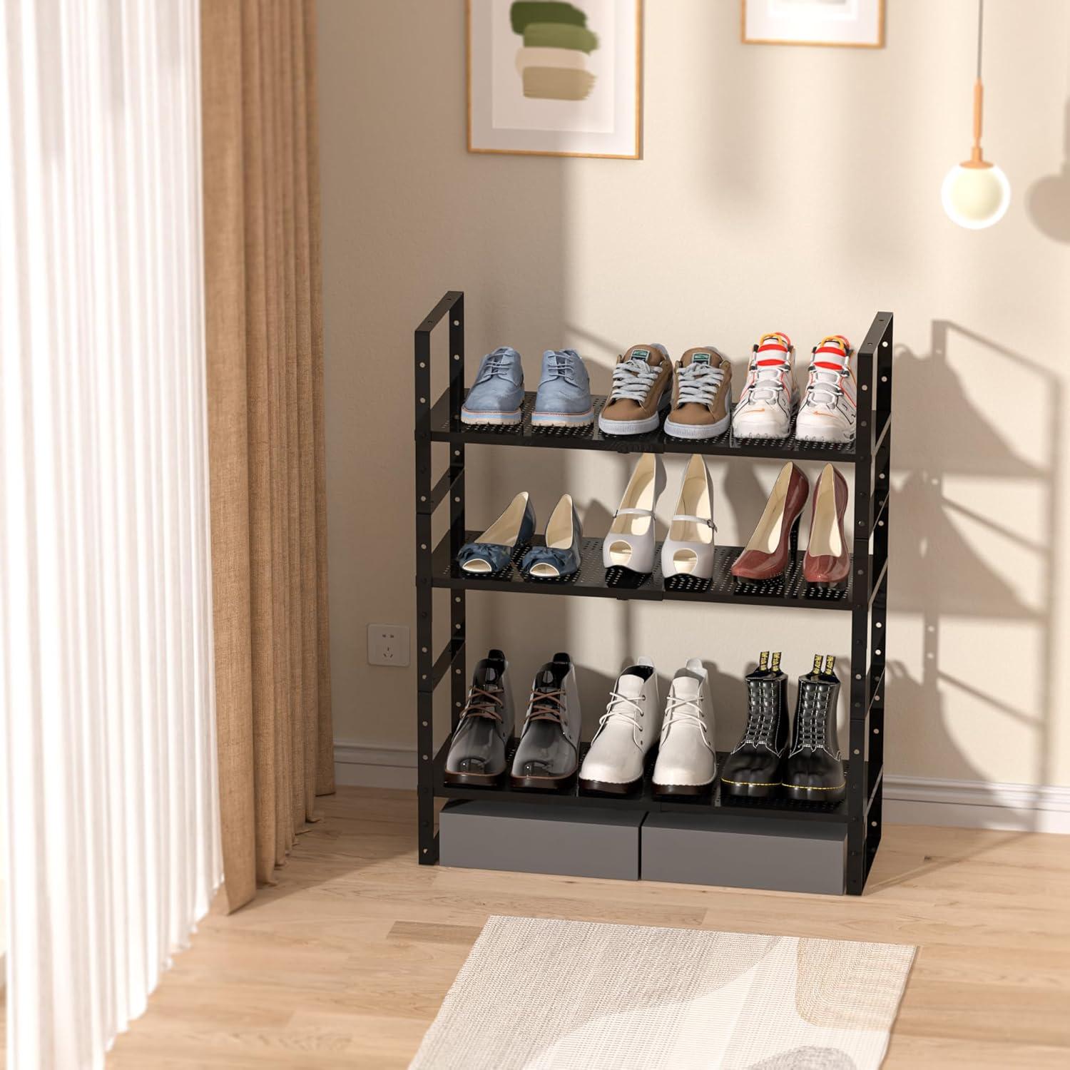 Estante de Zapatos Ipotive Expandible y Apilable Negro Grande