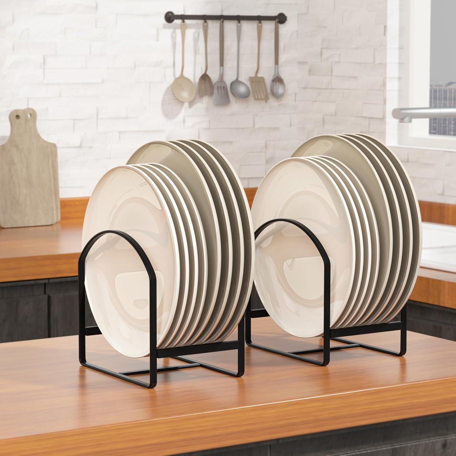 Organizador de Platos de Cocina LINFIDITE 4 Piezas Metal Negro