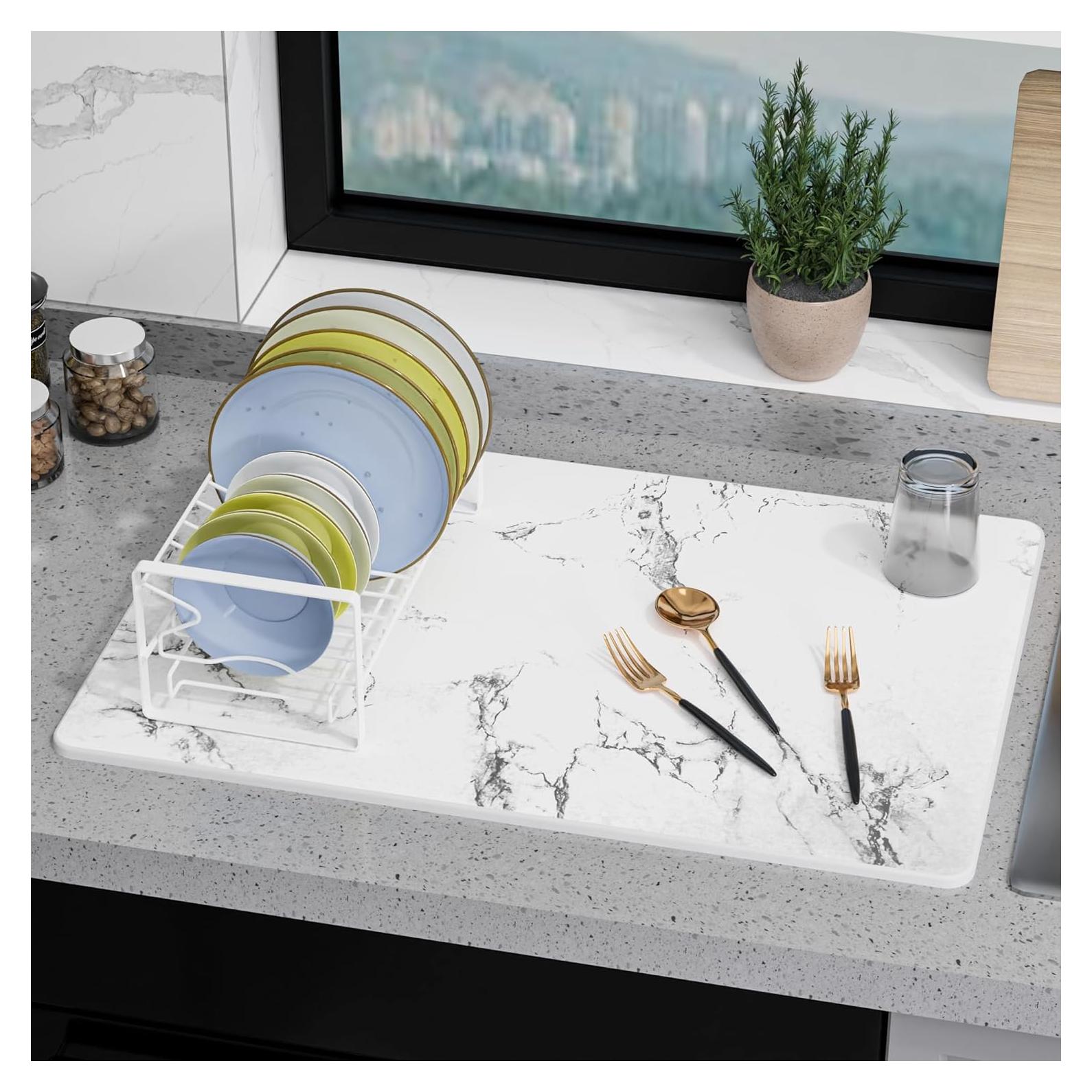 Alfombrilla de Secado Diatomita Vorisebo 61x41cm Mármol Blanco