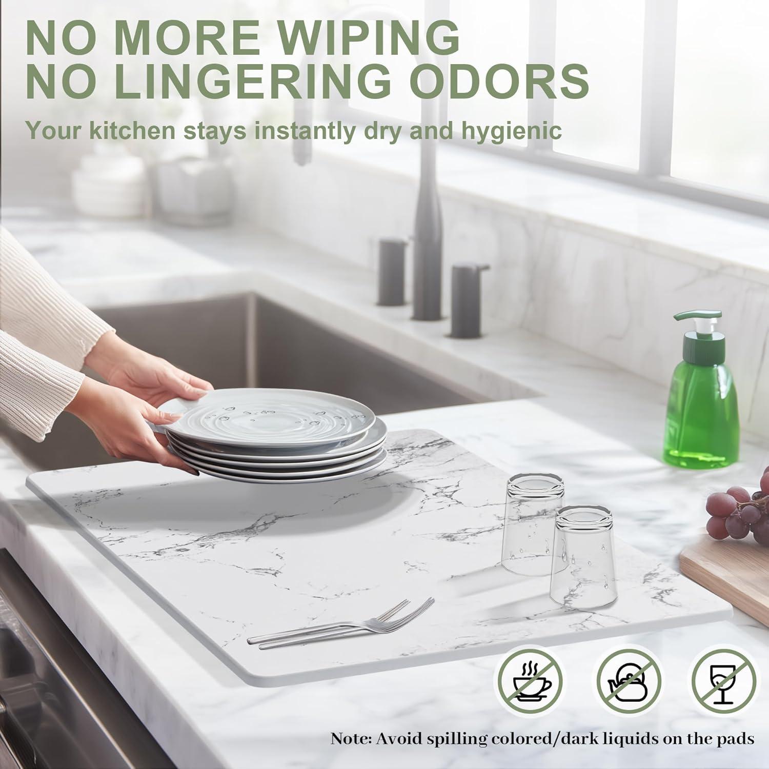 Alfombrilla de Secado Diatomita Vorisebo 61x41cm Mármol Blanco