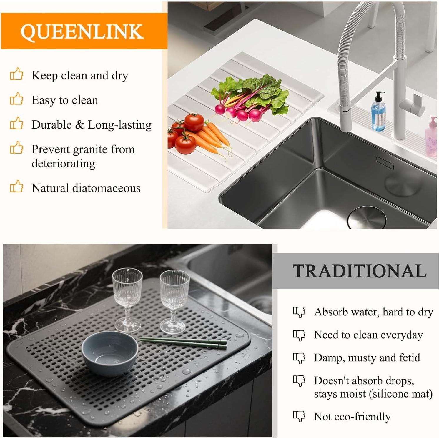 Alfombrilla de Secado Rápido QUEENLINK 61x41cm Diatomita