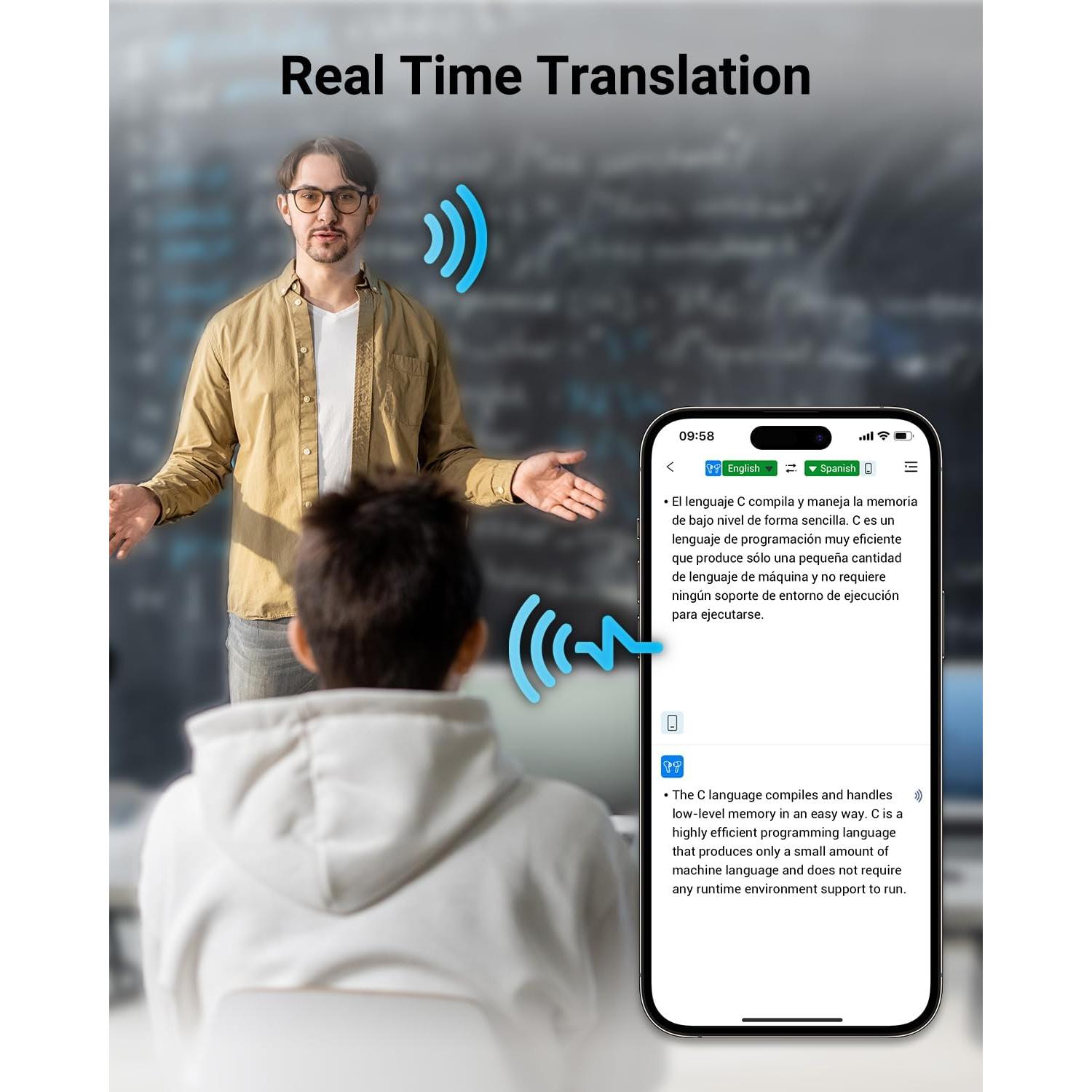 Auriculares Traductores AI XUPURTLK M3TNES 144 Idiomas Negro