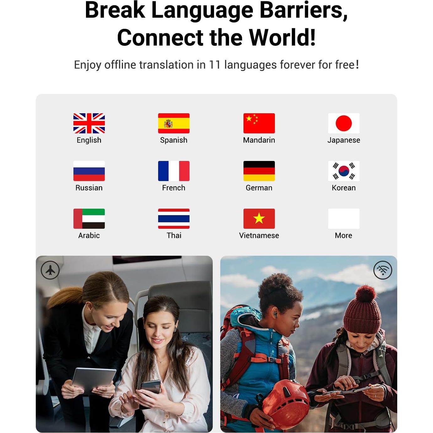 Auriculares Traductores AI XUPURTLK M3TNES 144 Idiomas Negro