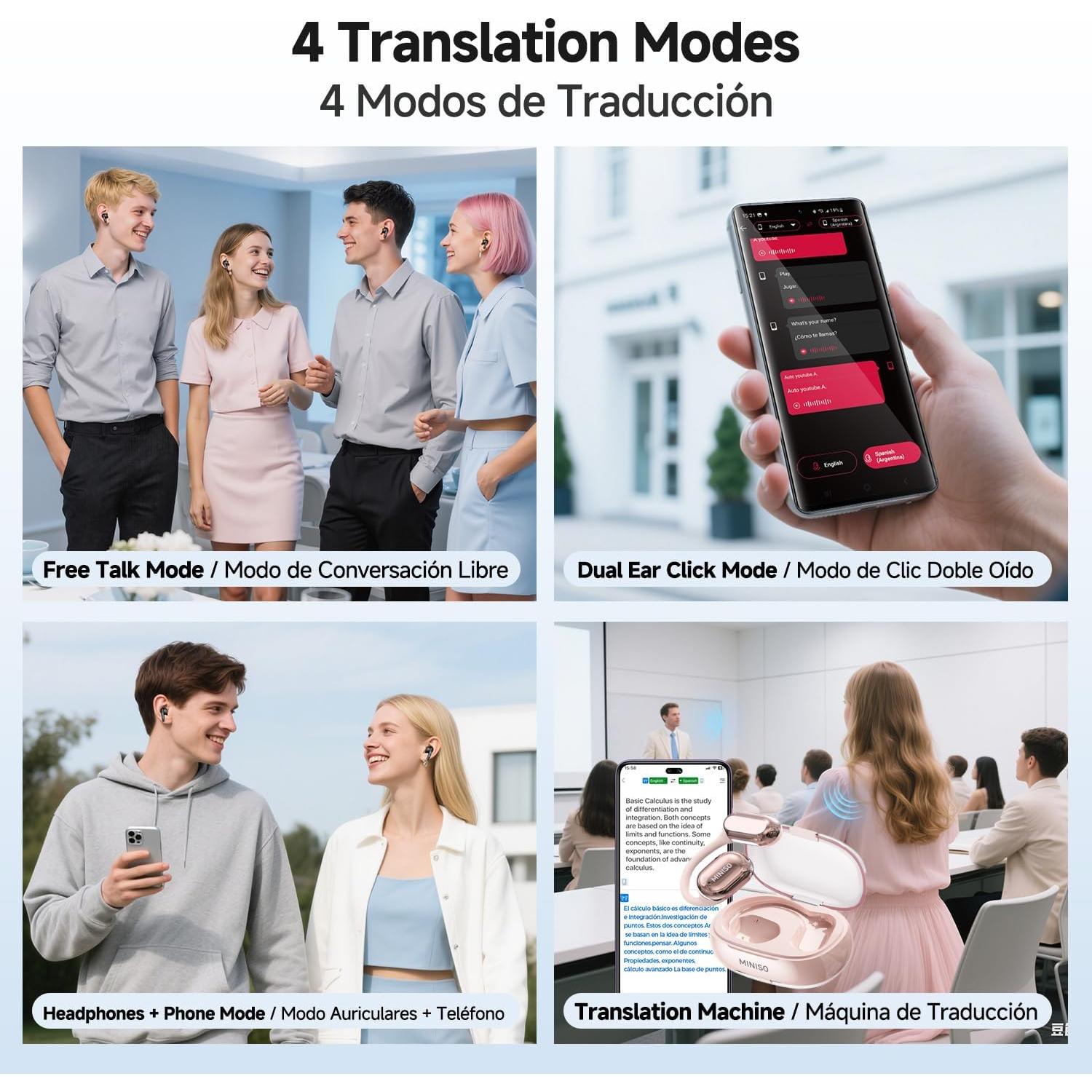Auriculares Traductores MINISO X39 AI Bluetooth 5.4 Rosa
