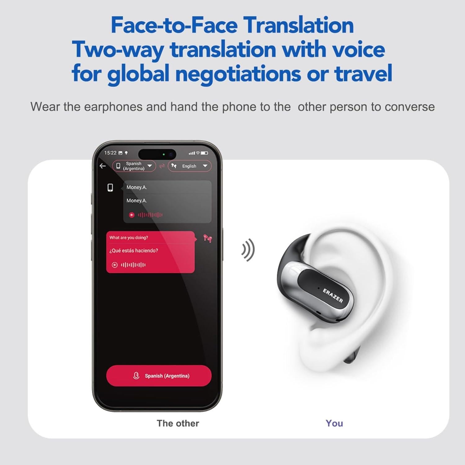 Auriculares Traductores AI ERAZER X5 Bluetooth 5.4 135 Idiomas