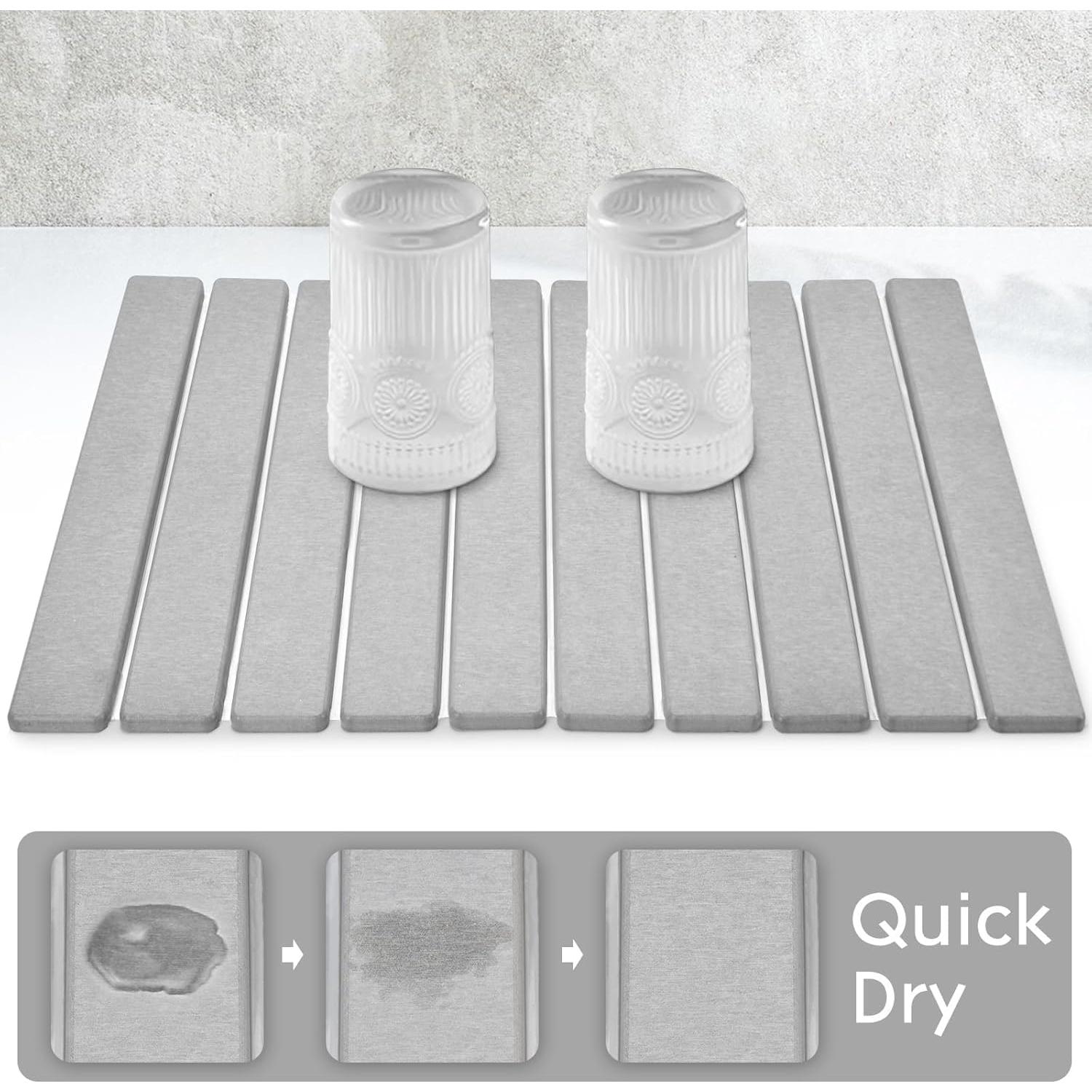 Alfombrilla de Secado de Platos TDCOKHE 24x40 cm Gris Diatomácea