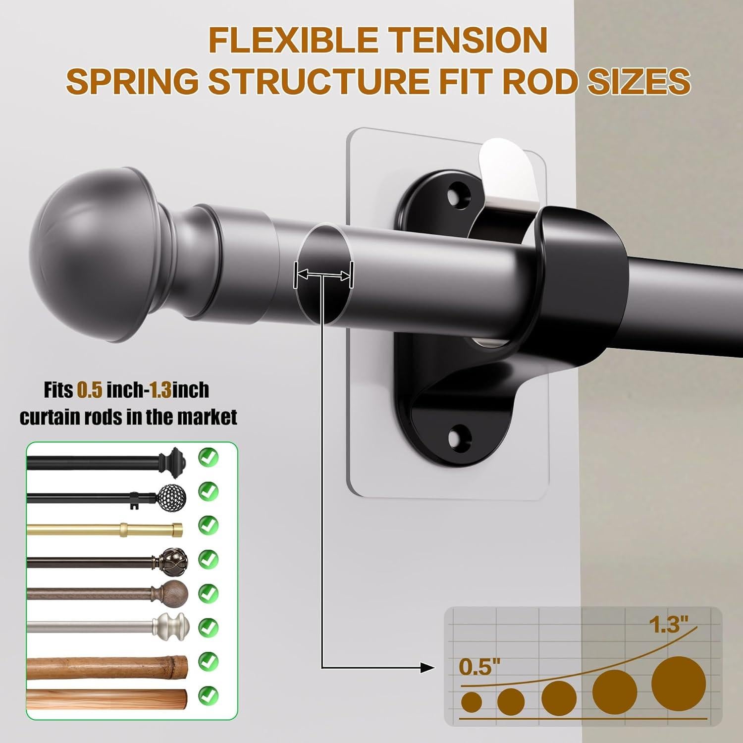 Soportes para Varillas de Cortina MUAKIOY 8 Paquetes Negros