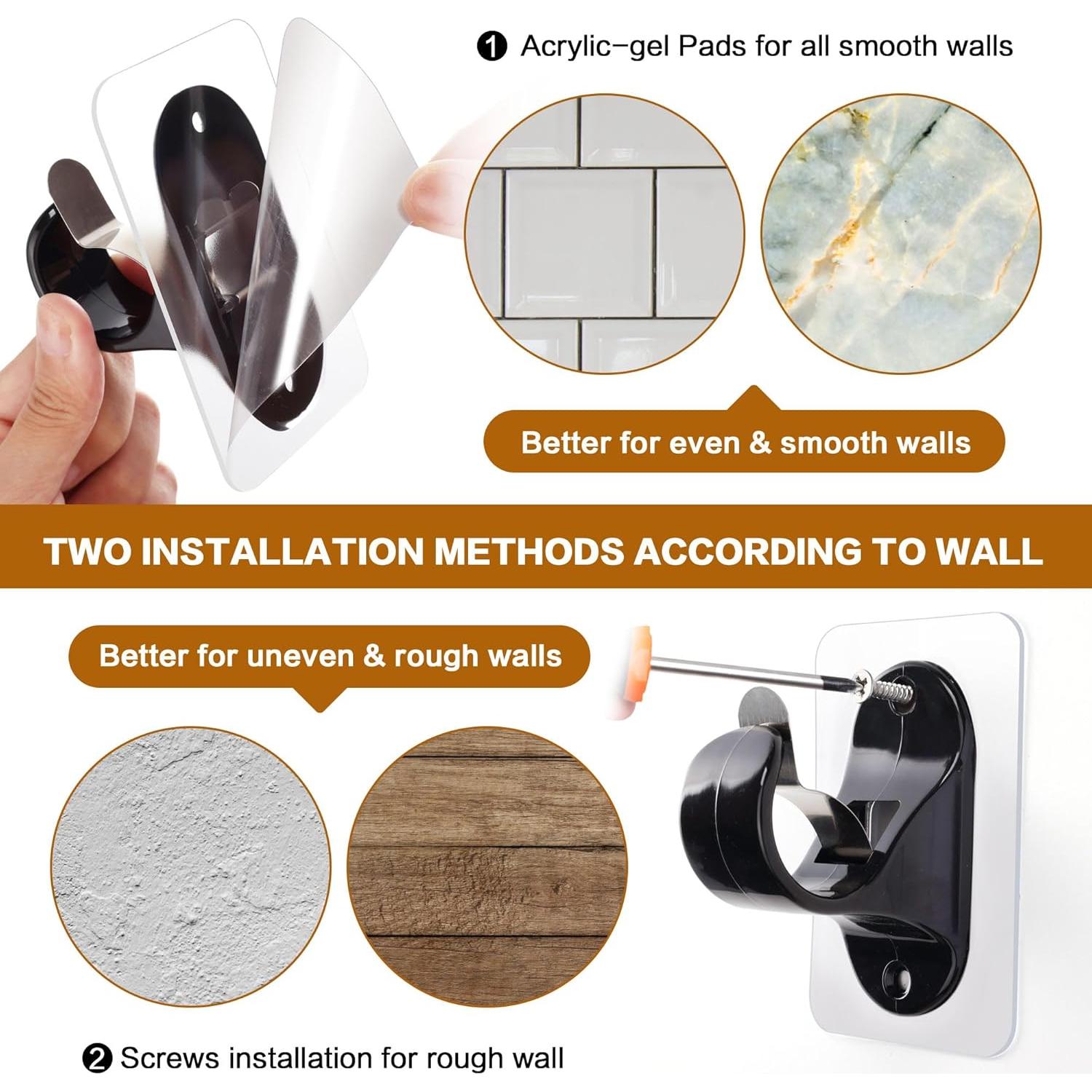Soportes para Varillas de Cortina MUAKIOY 8 Paquetes Negros