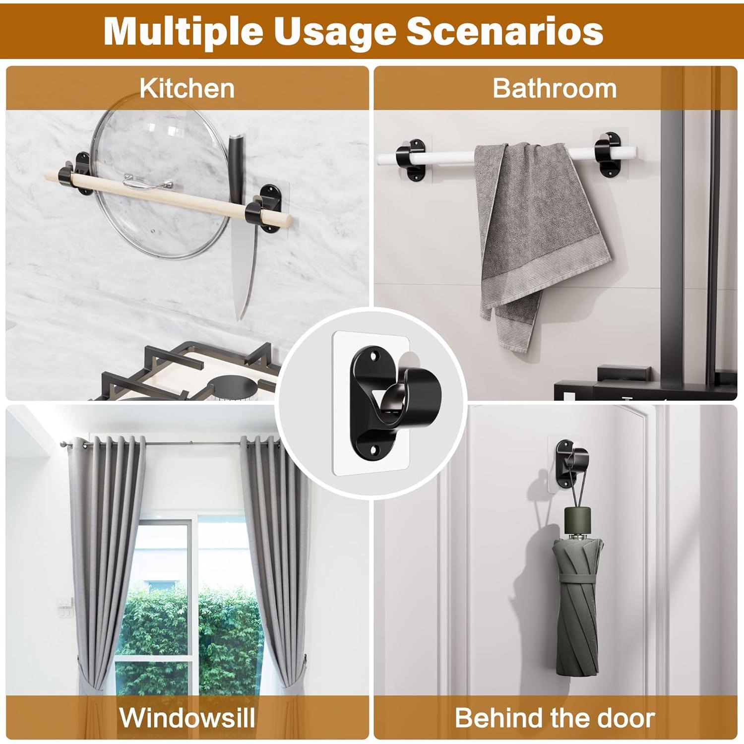 Soportes para Varillas de Cortina MUAKIOY 8 Paquetes Negros