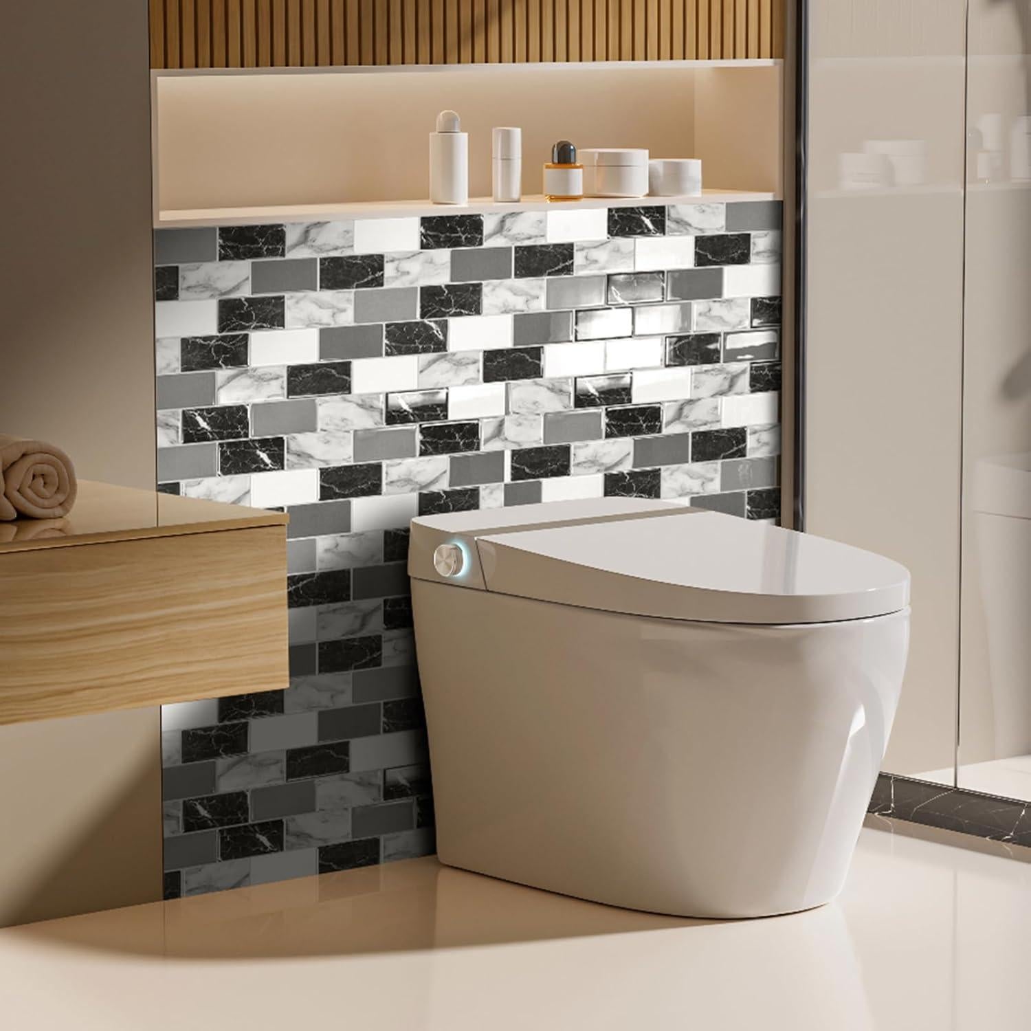 Azulejos de Pared Autoadhesivos Art3d 30.48cm Mármol Negro Blanco Gris