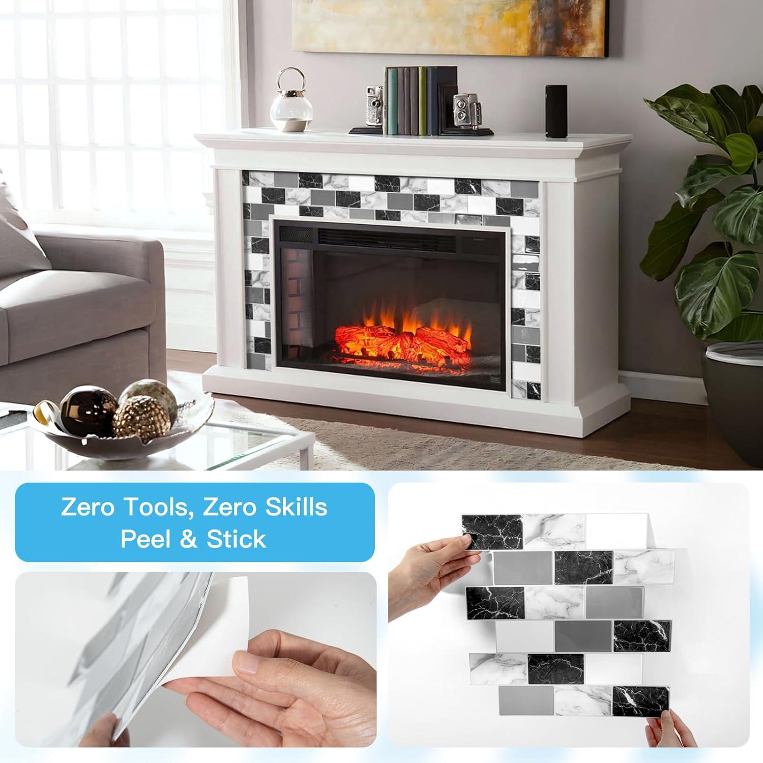 Azulejos de Pared Autoadhesivos Art3d 30.48cm Mármol Negro Blanco Gris