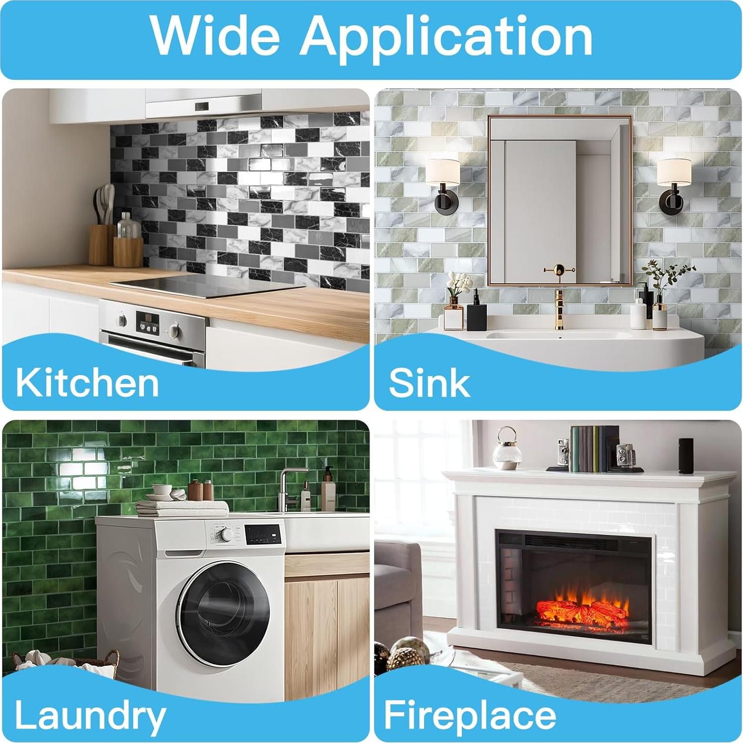 Azulejos de Pared Autoadhesivos Art3d 30.48cm Mármol Negro Blanco Gris