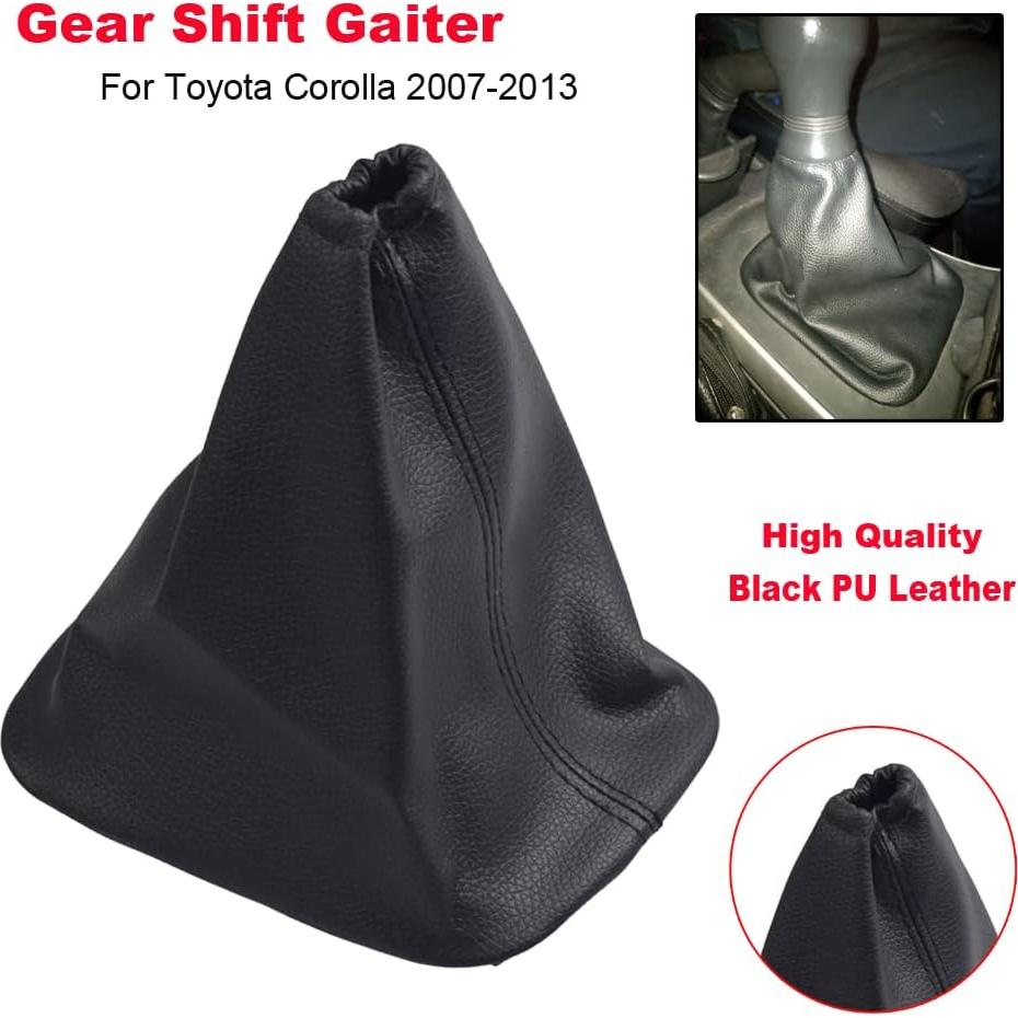 Car Shift Gear Stick Handbrake Cover Manual Shift Boot Black Leather Boot Cover Case for to-yo-ta Co-Rolla 2007 2008 2009 2010 2012 2013 (Gear Dust Cover)