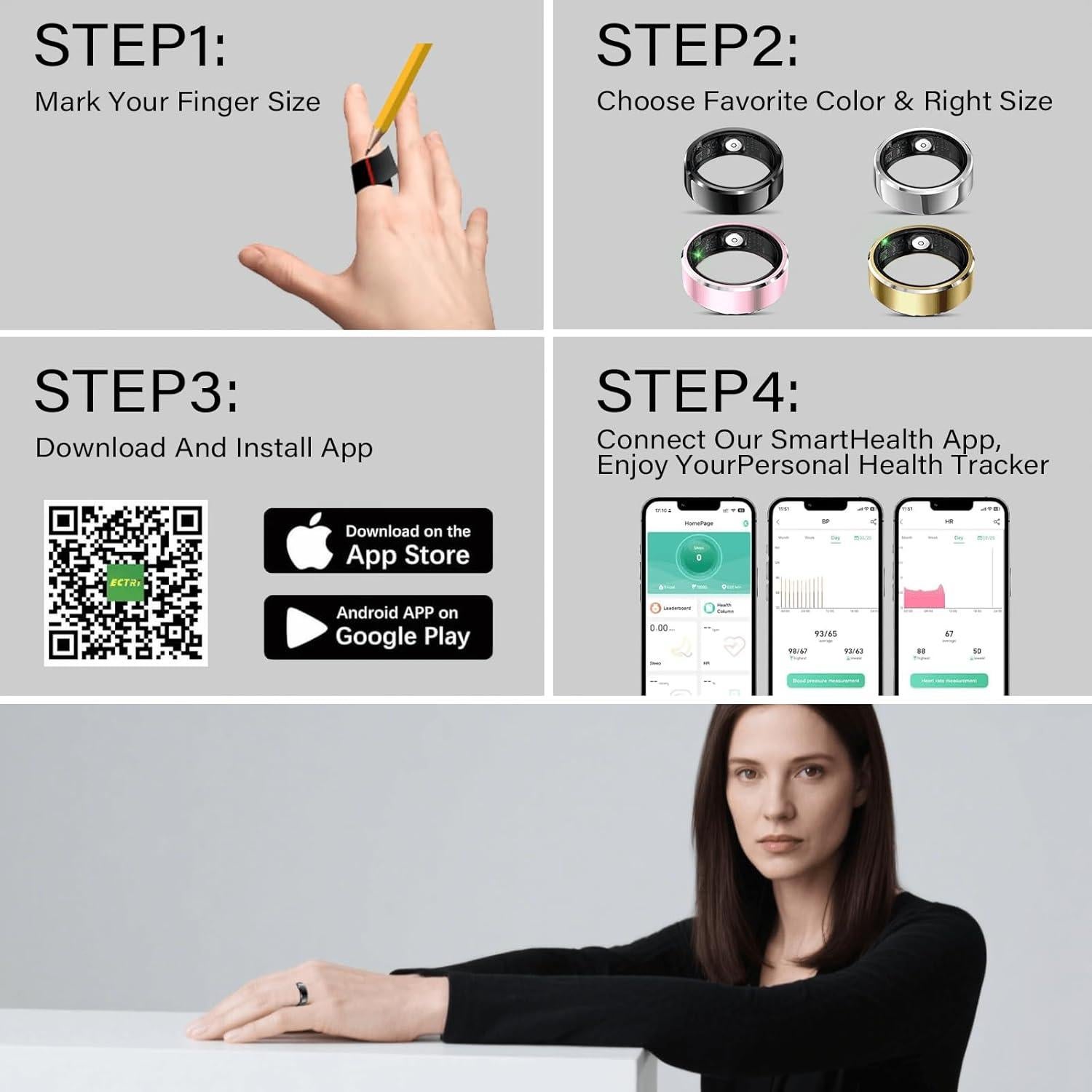 Anillo Inteligente Uaunega IP68 Monitoreo de Sueño y Salud