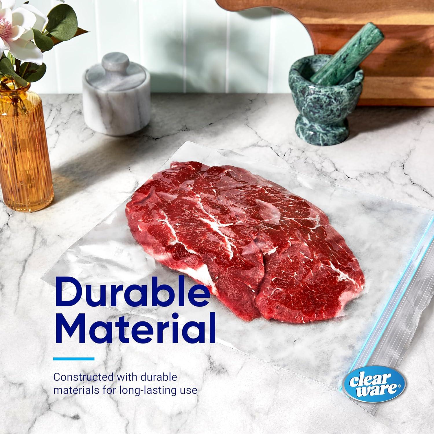 Bolsas de Congelador Reutilizables CLEARWARE - 100 Unidades, 1 Galón, Cierre Doble Cremallera, A Prueba de Microondas