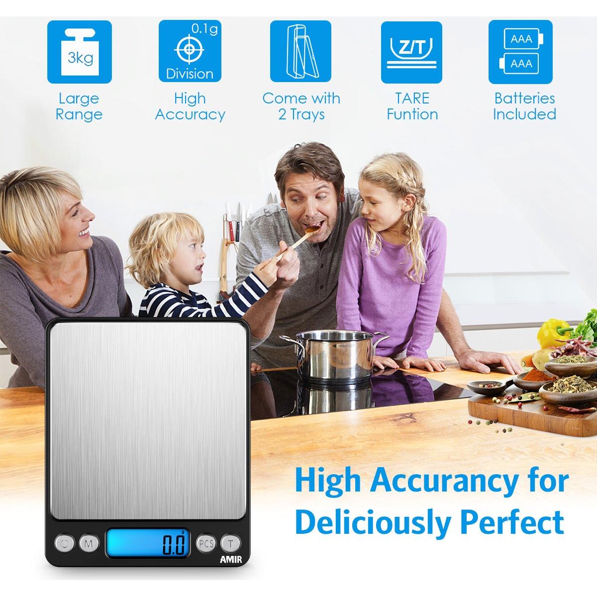 Báscula de Cocina Digital AMIR 3000g Acero Inoxidable Negra