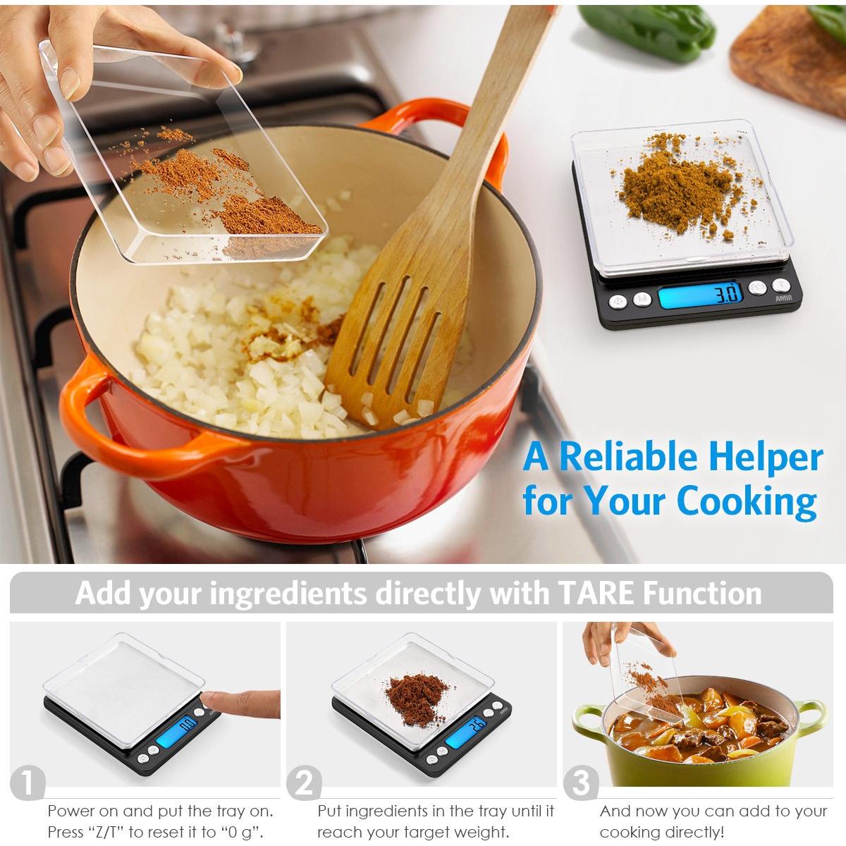 Báscula de Cocina Digital AMIR 3000g Acero Inoxidable Negra