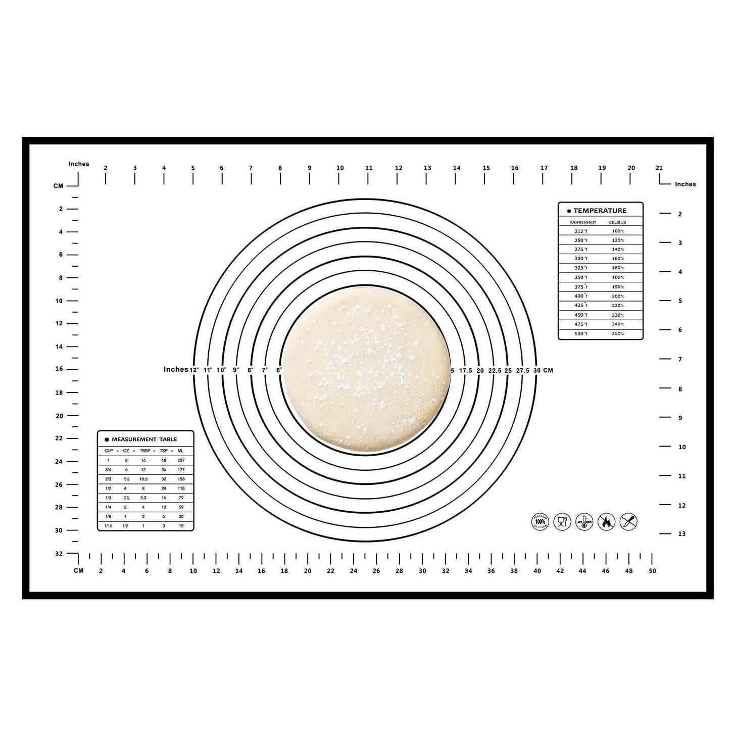 Dough Mat Silicone Baking Mats for Rolling Pastry,Kneading Sheet Sourdough Bread Baking Supplies Black 24x16"