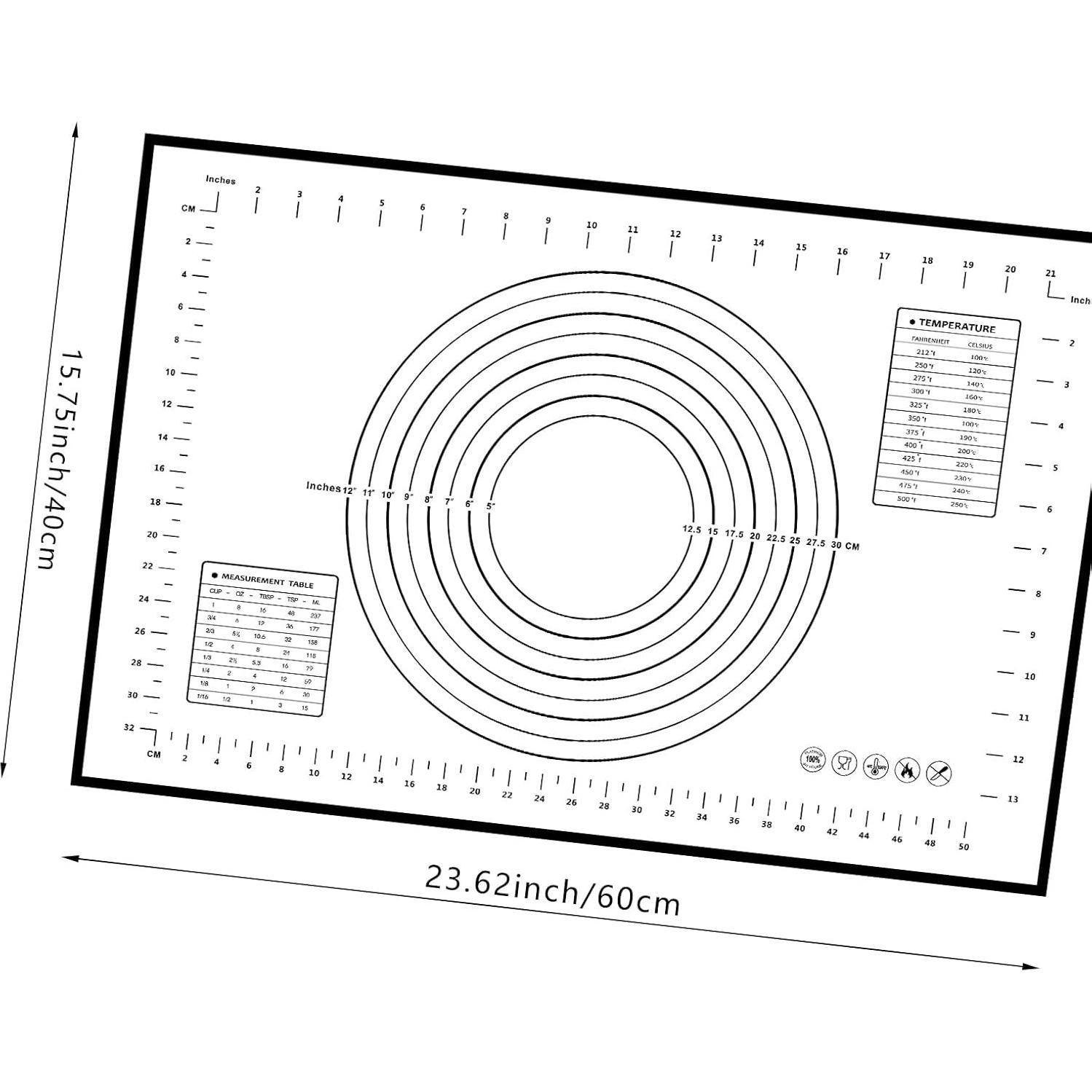 Dough Mat Silicone Baking Mats for Rolling Pastry,Kneading Sheet Sourdough Bread Baking Supplies Black 24x16"