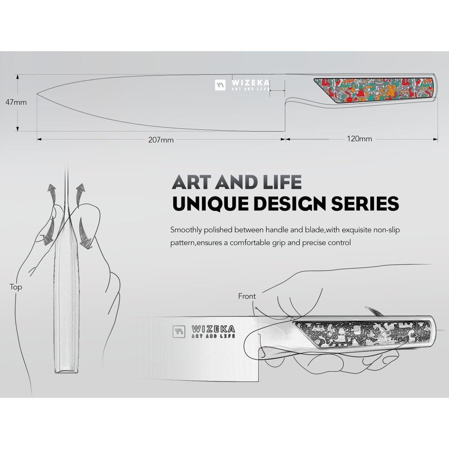 Cuchillo de Chef WIZEKA 20 cm Acero Inoxidable Art Life