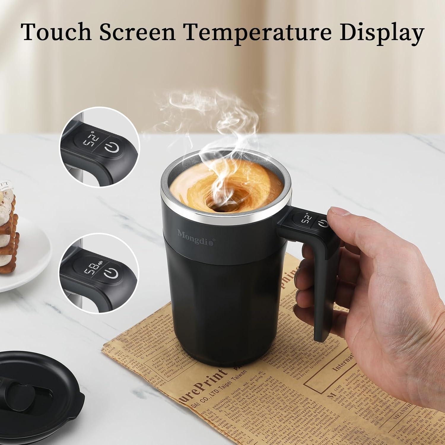 Taza de café auto mezcladora Mongdio 400ml con pantalla de temperatura