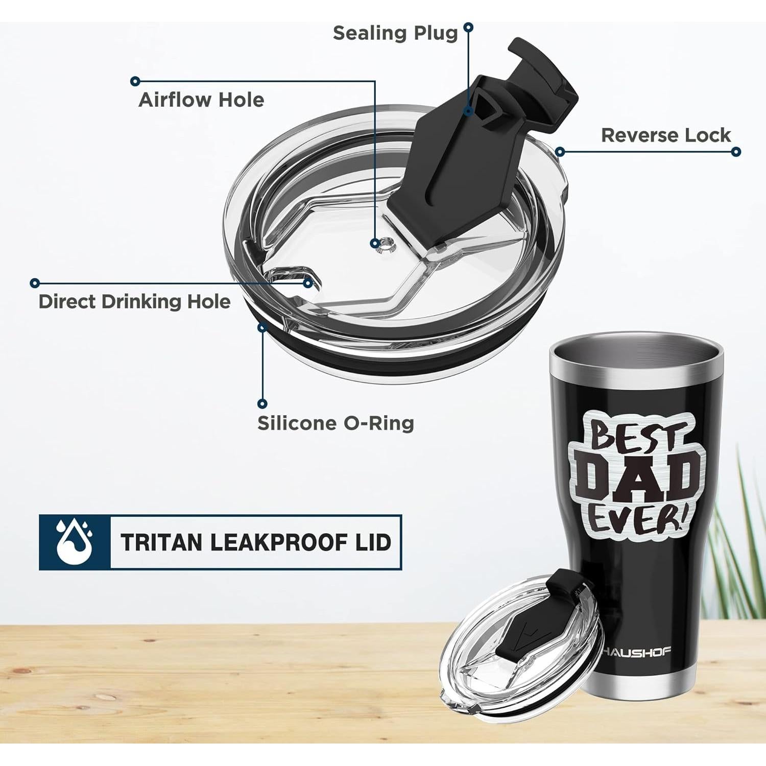 Vaso de Acero Inoxidable 20oz HAUSHOF - Mejor Papá Negro