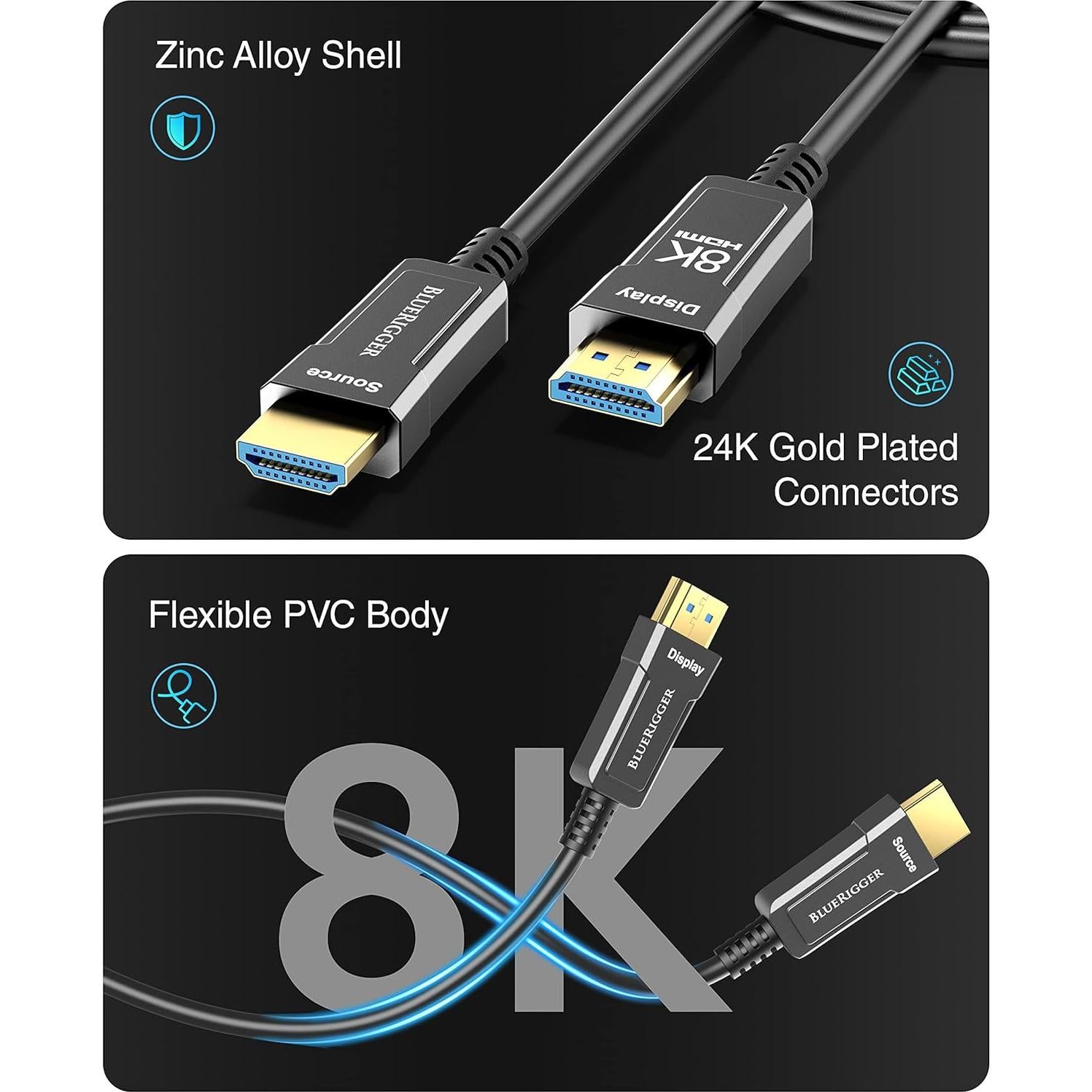 Cable HDMI de fibra óptica BlueRigger 25FT 8K 60Hz 48Gbps