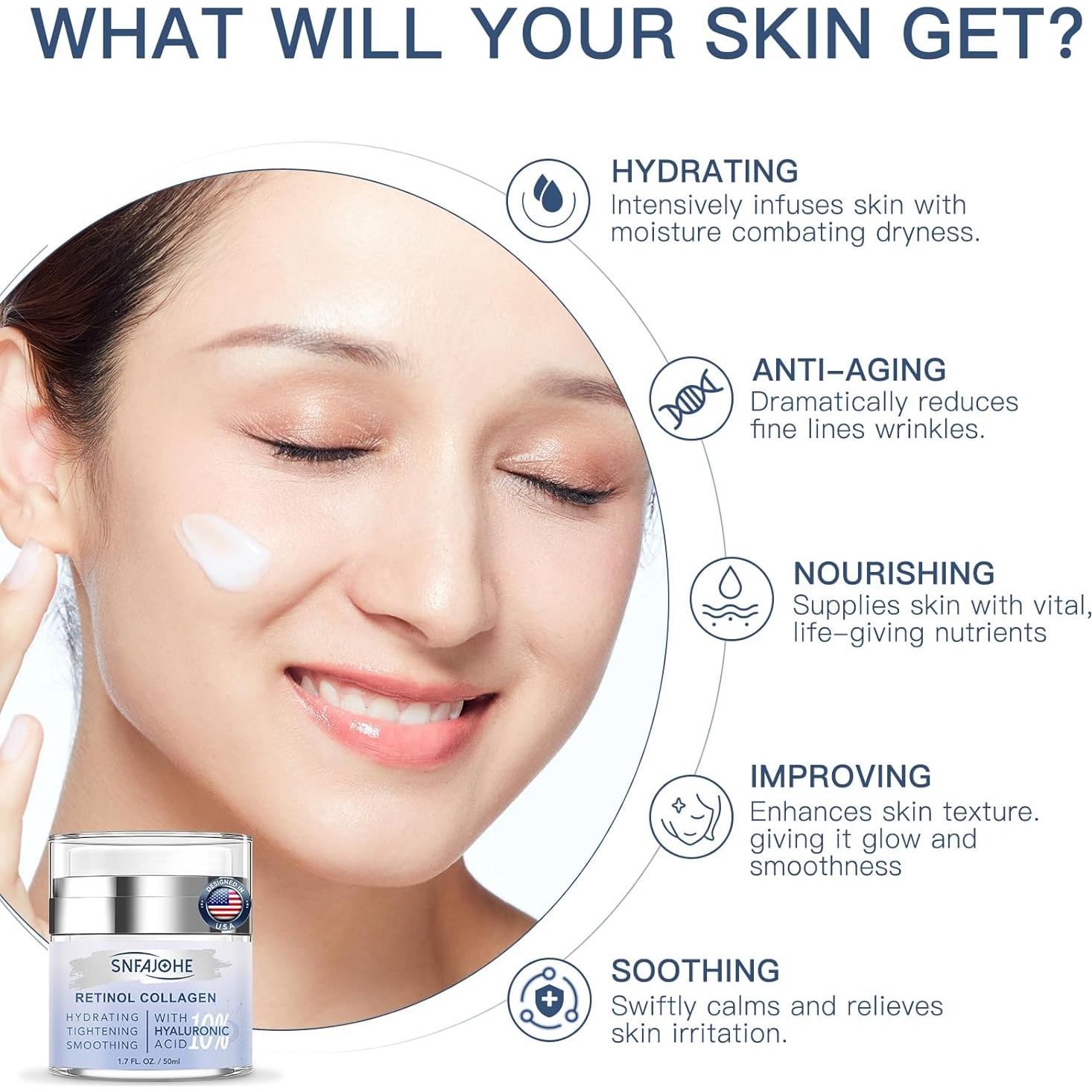 Crema Facial Reafirmante SNFAJOHE con Retinol y Ácido Hialurónico 50 ml