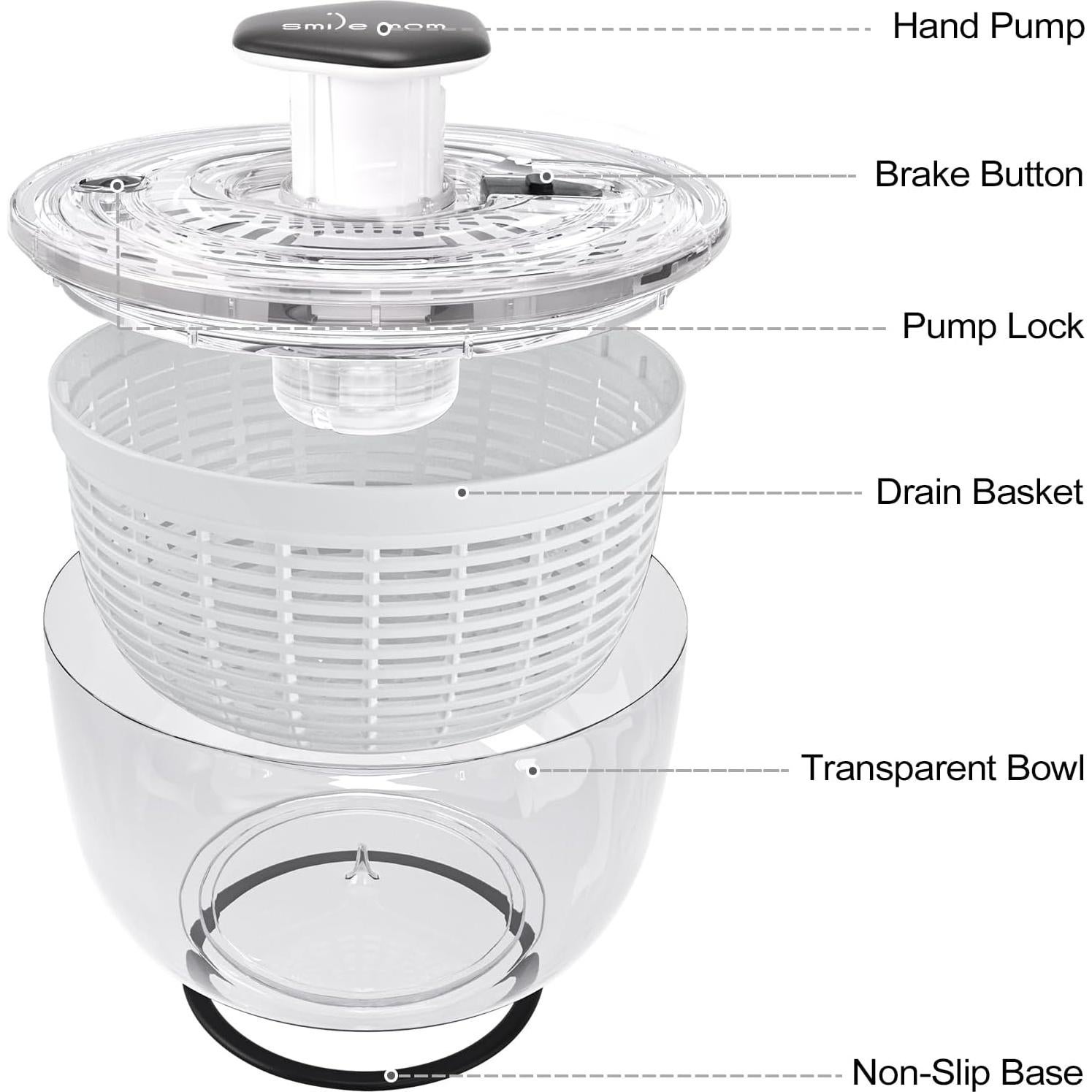 Centrifugadora de ensalada Sonrisa Mamá 3.8L blanca, fácil uso