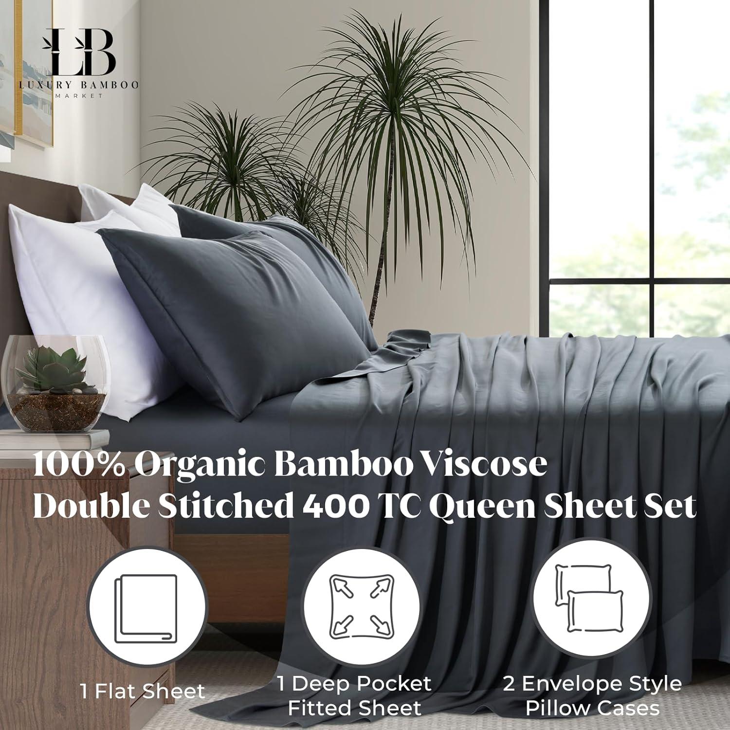 Juego de Sábanas Queen Mercado de Bambú de Lujo 100% Viscosa