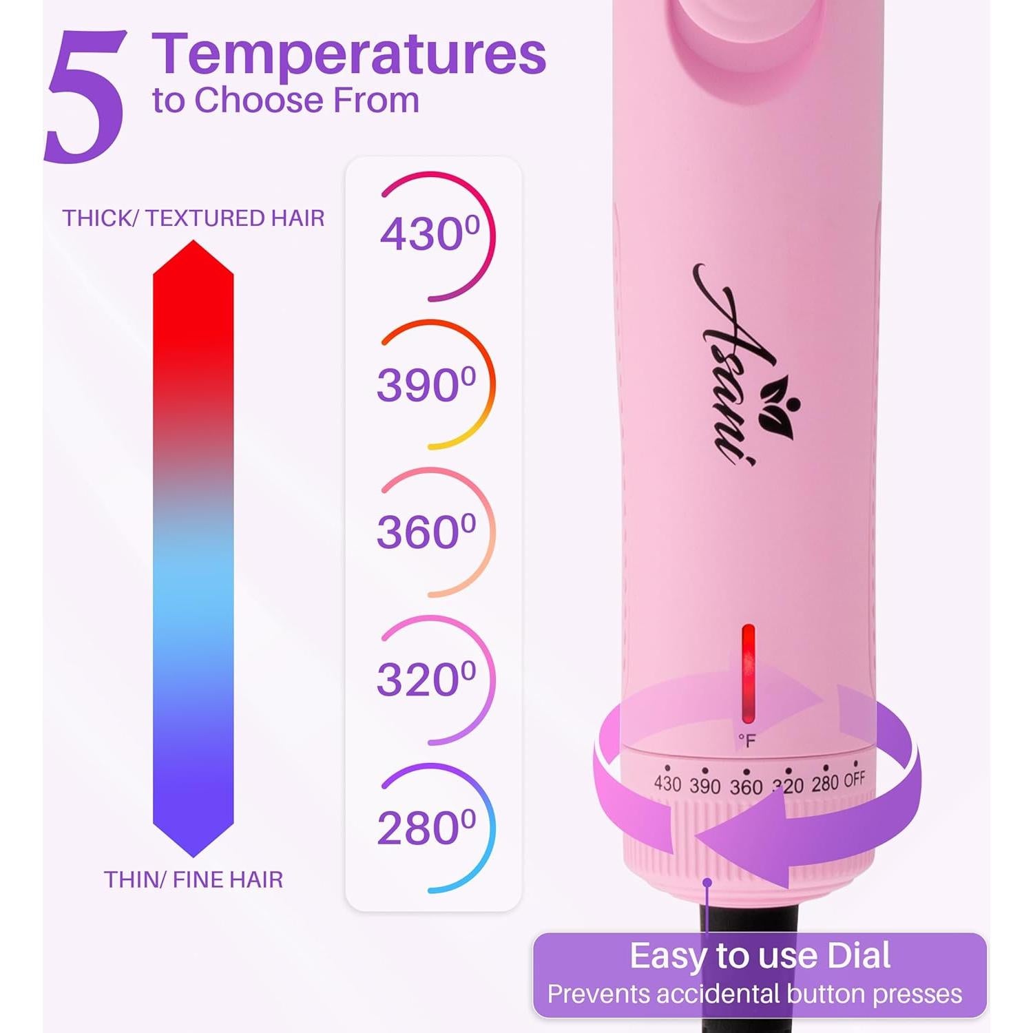 Rizador y Alisador 2-en-1 Asani A499PK Rosa - 360° Airflow