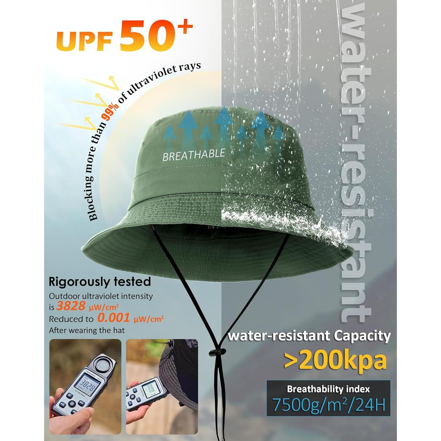 Sombrero de Cubo Impermeable SHINCHIC Verde Militar UPF 50+