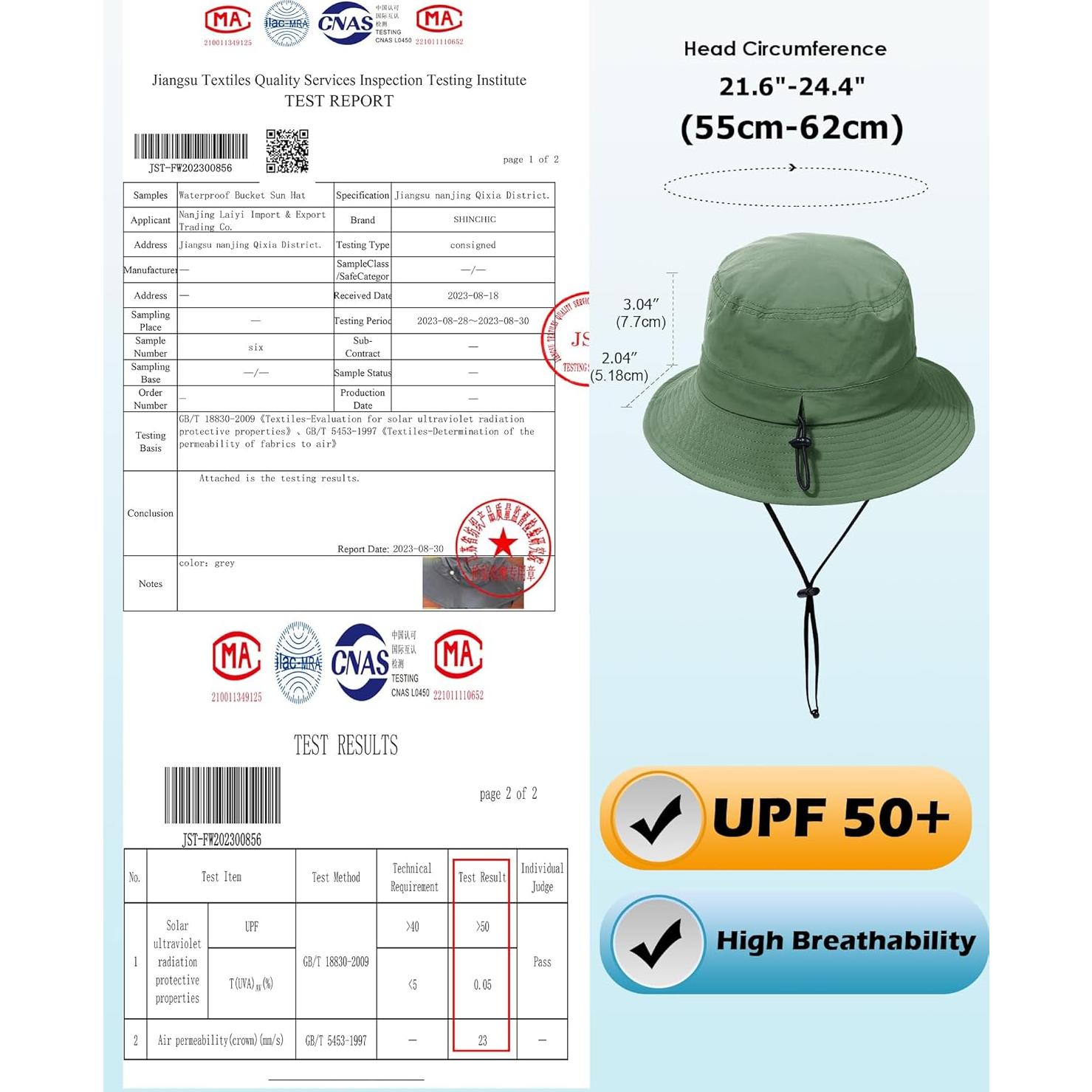Sombrero de Cubo Impermeable SHINCHIC Verde Militar UPF 50+
