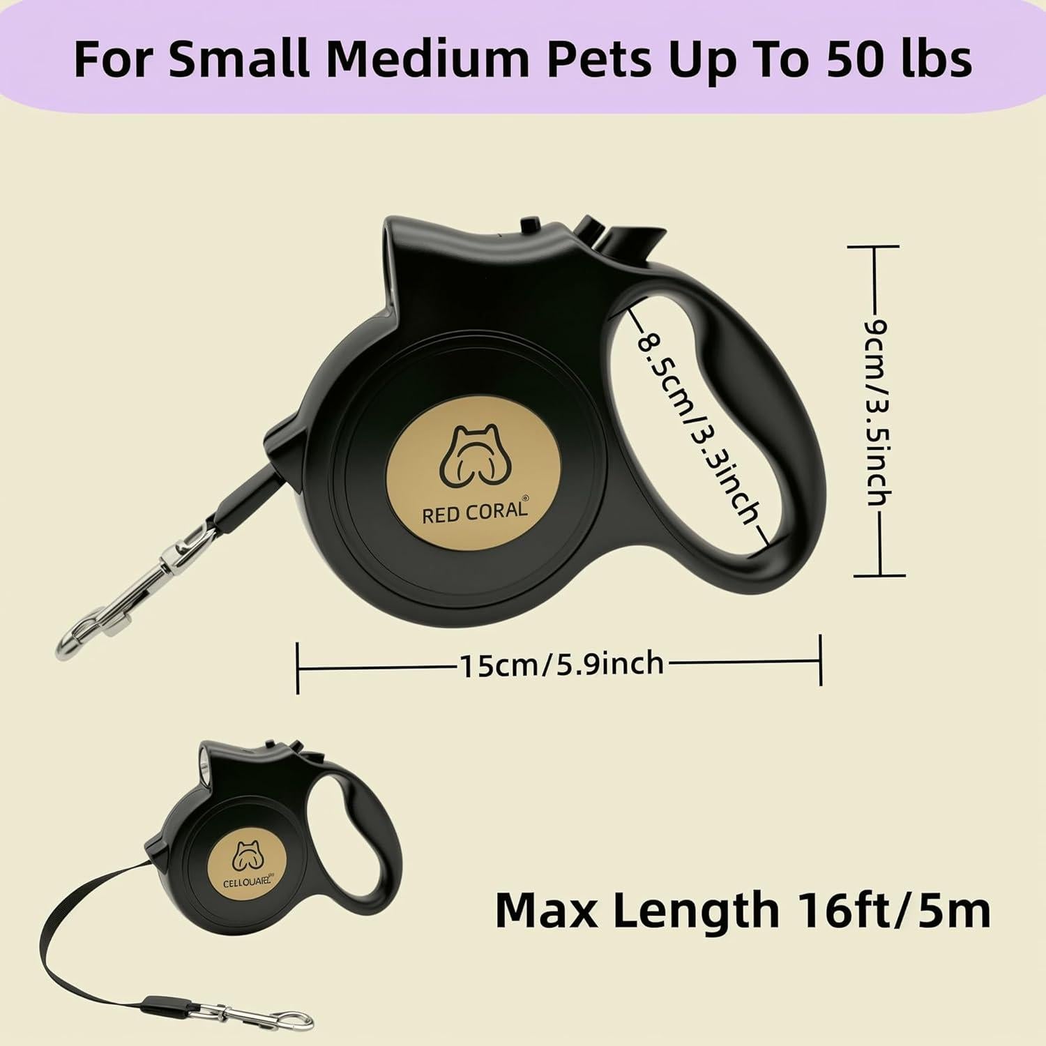 Correa Retráctil con Luz LED RE 4.88m para Perros Pequeños y Medianos