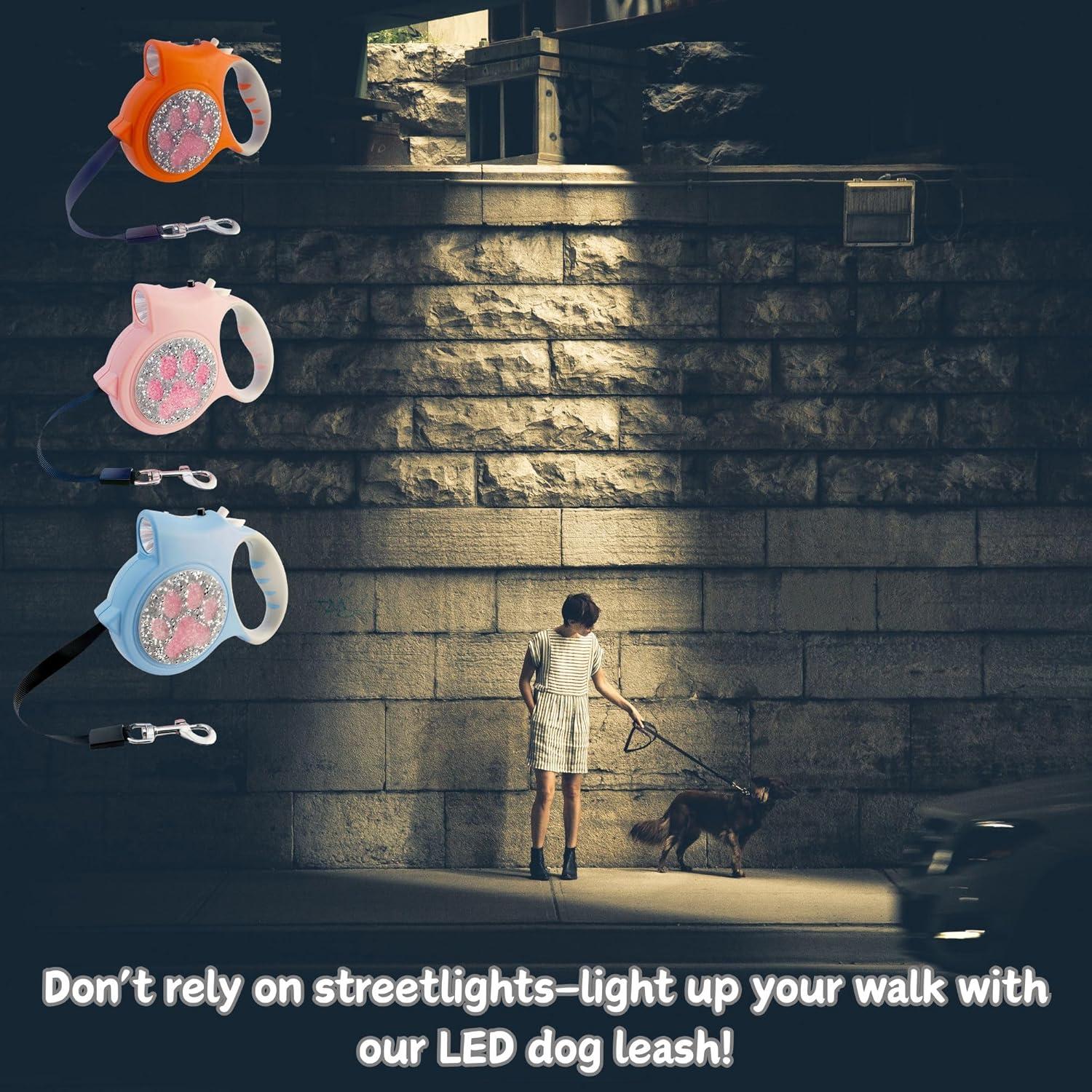 Correa Retráctil con Luz LED RE 4.88m para Perros Pequeños y Medianos