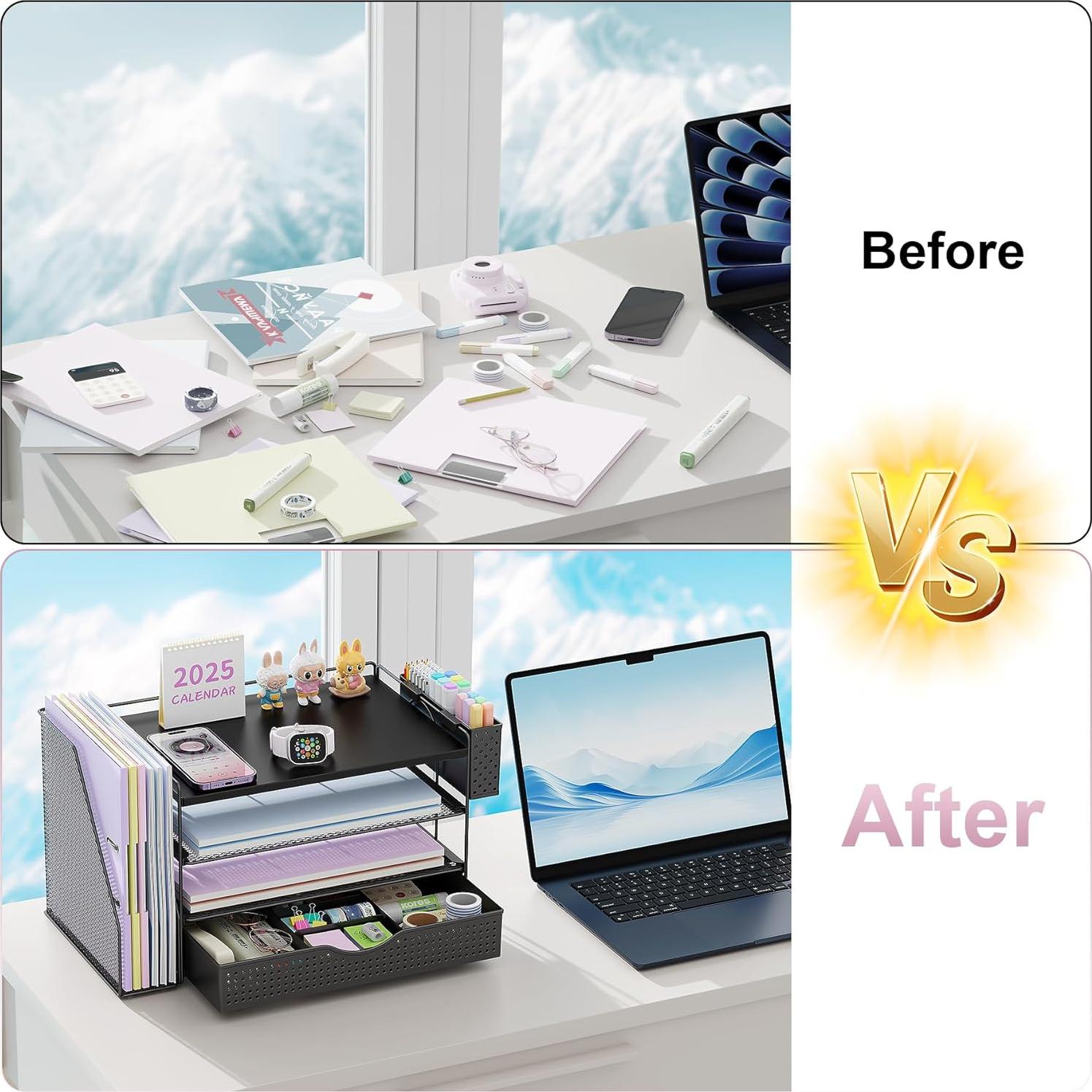 Organizador de Escritorio de Madera Gianotter Negro 4 Niveles