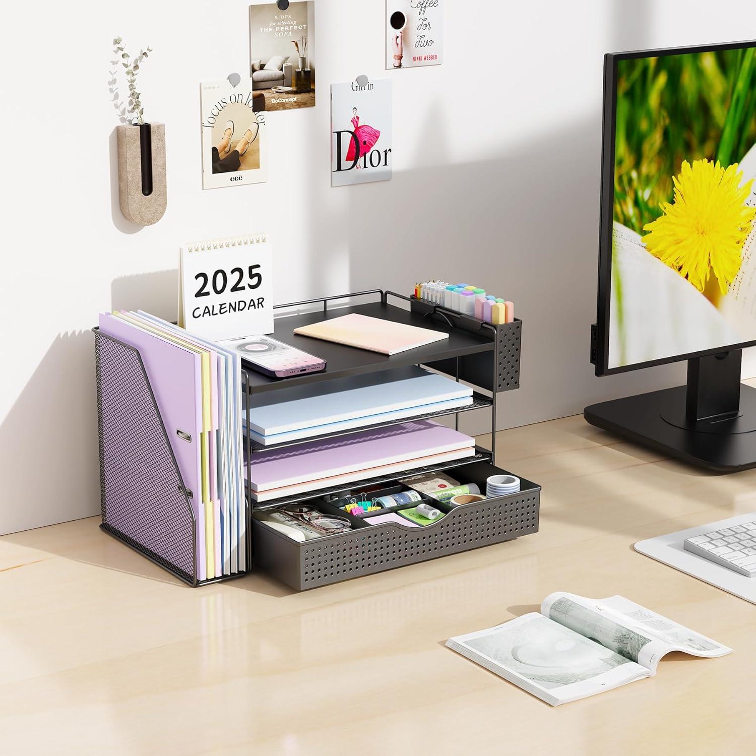 Organizador de Escritorio de Madera Gianotter Negro 4 Niveles