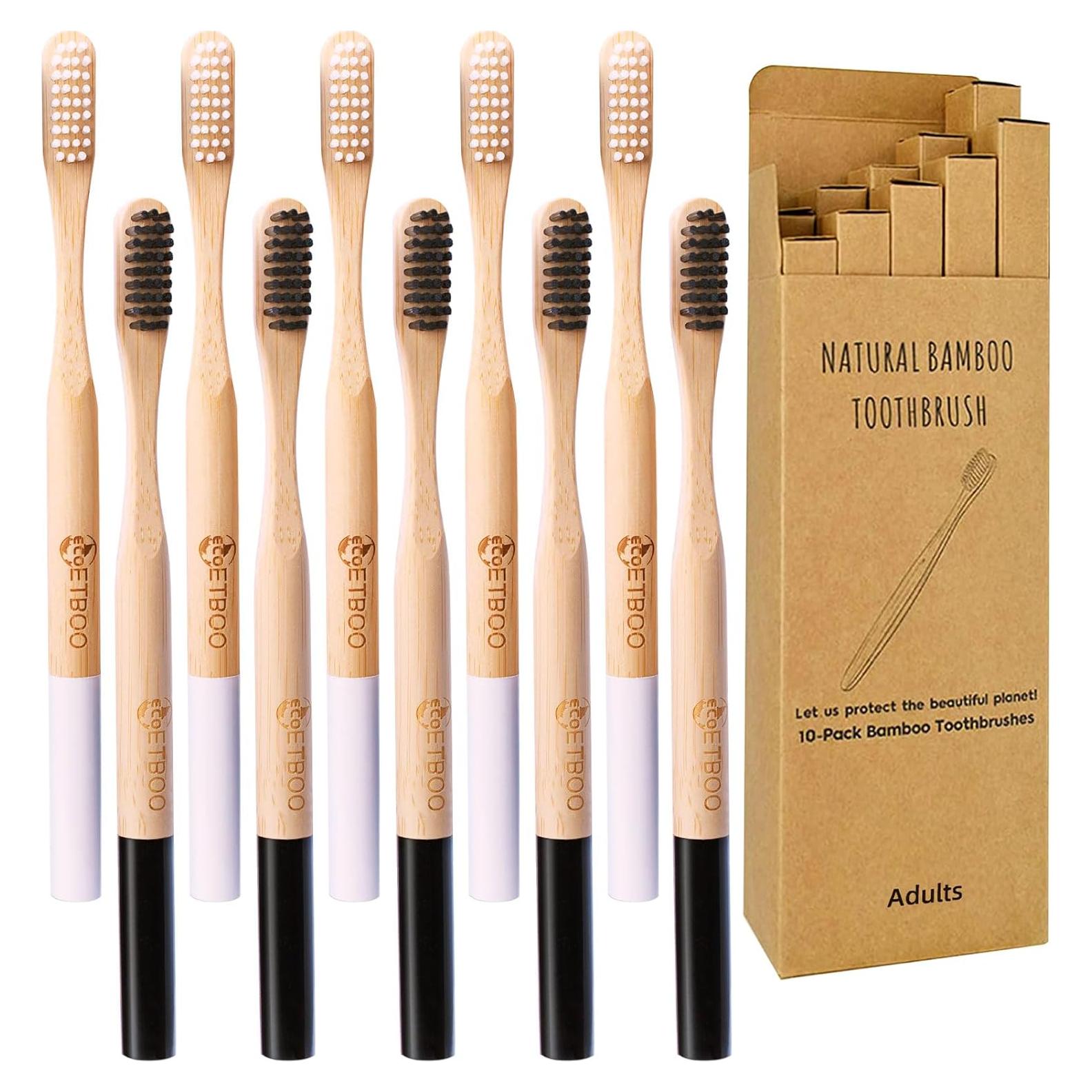 Cepillos de Dientes de Bambú ECOETBOO 10 Piezas Cerdas Duras