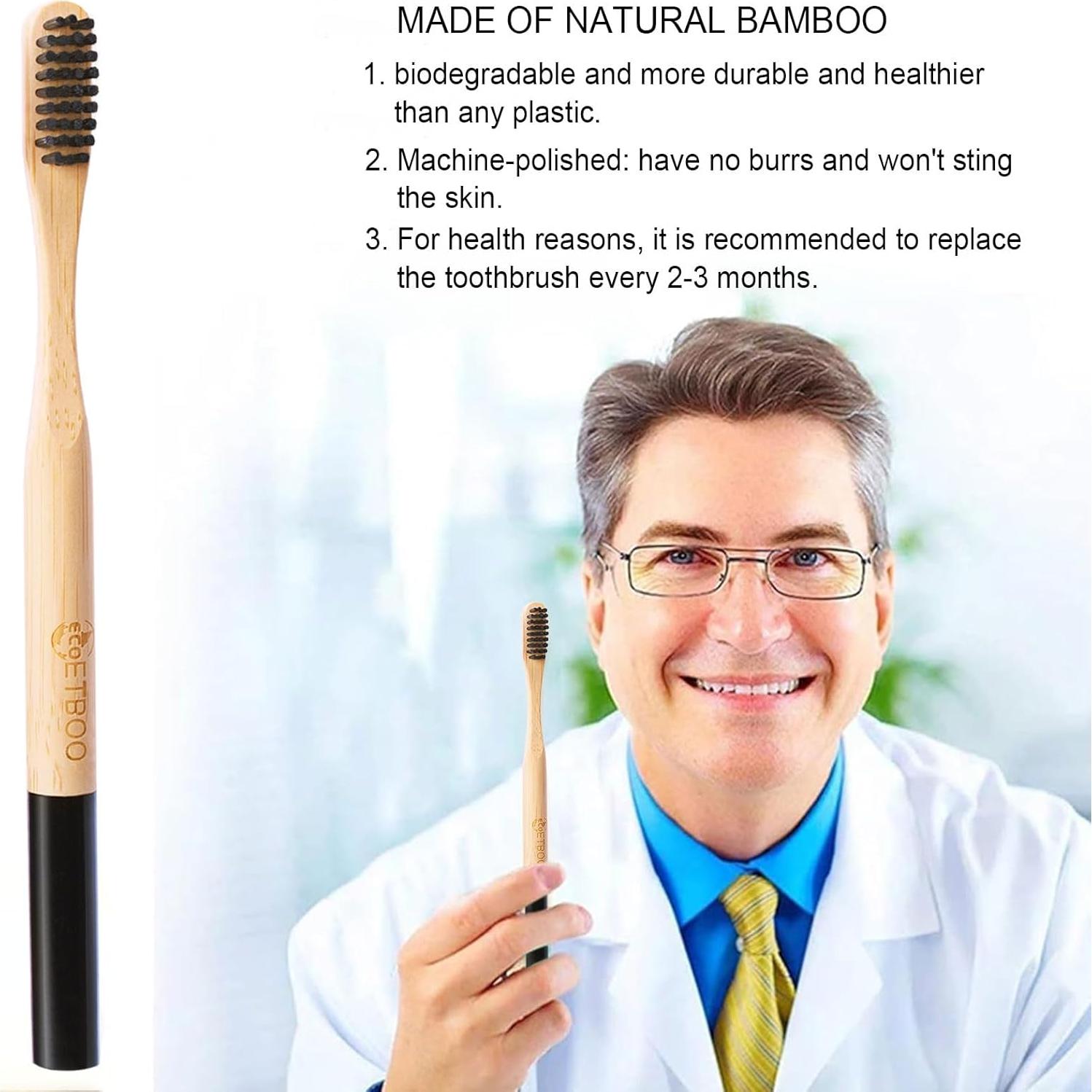 Cepillos de Dientes de Bambú ECOETBOO 10 Piezas Cerdas Duras